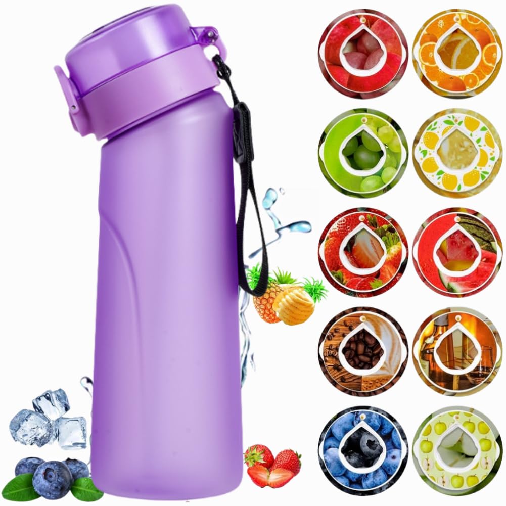 2.0 Air Water Bottle with 1 Flavor Pod - 650ml BPA Free Infuser Water Bottle Starter Kit - 0 Sugar Scented Flavor Pods - Matte Purple + Random Pod - Perfect for Gym, Office & Outdoor Activities