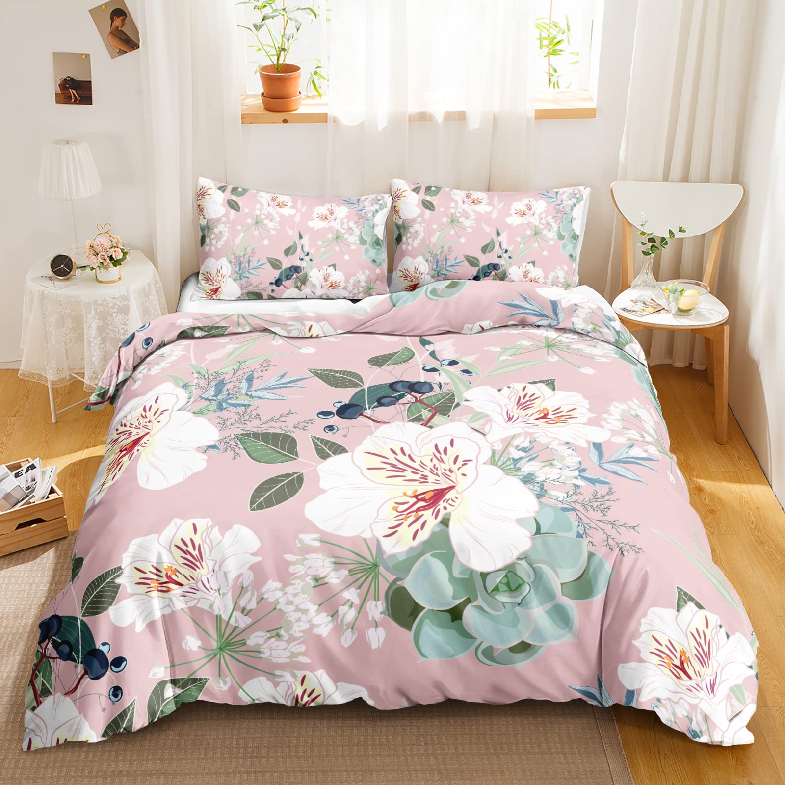 BSNTTH Floral Duvet Cover Set - Queen Size Kids & Adult Bedding | Colorful Flower Quilt Cover for Girls' Room, Modern Home Decor | Perfect for Nursery, Guest Room & Dormitory