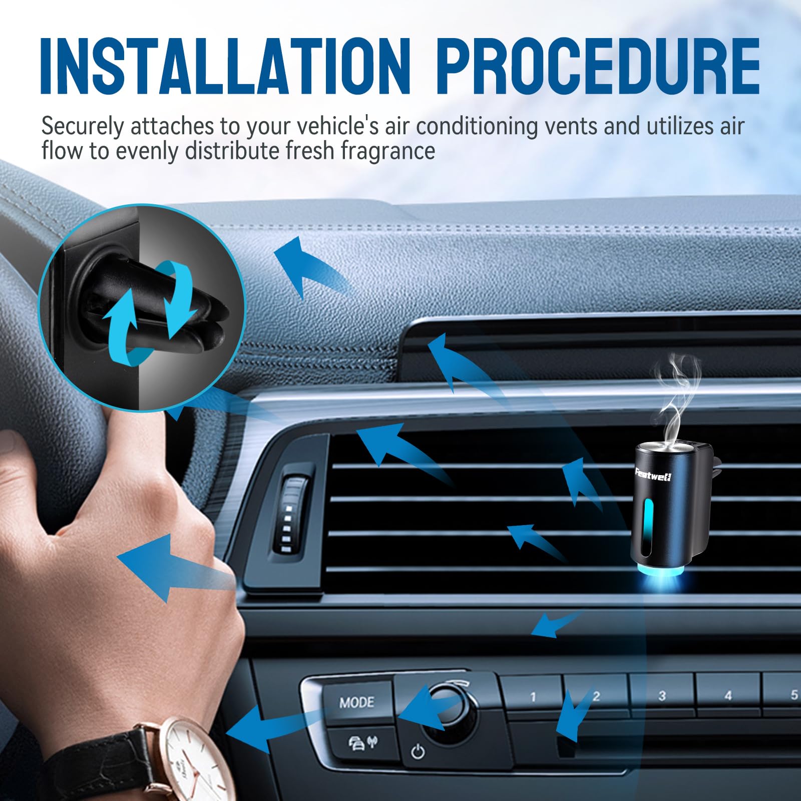 Premium Car Air Freshener with 3 Adjustable Modes - Rechargeable Aroma Diffuser for Cars (Black) | Eliminate Odors & Create Relaxing Atmosphere for Commuting, Road Trips & Rideshare Driving