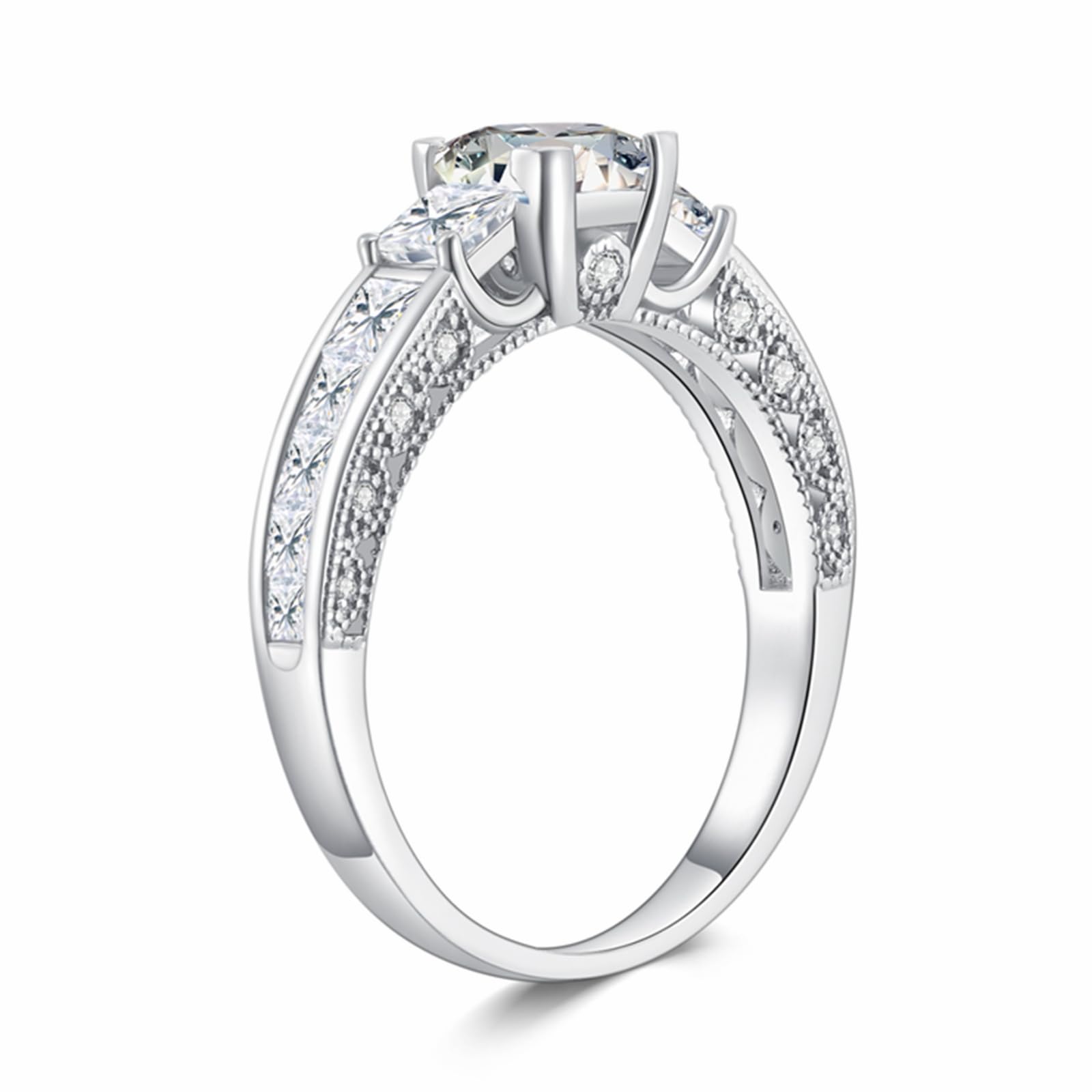 1.33 Carat Moissanite Princess Cut Engagement Ring for Women - Platinum Plated Silver Vintage Wedding Promise Ring (3 Stone Design) | Perfect for Proposals, Anniversaries & Special Occasions