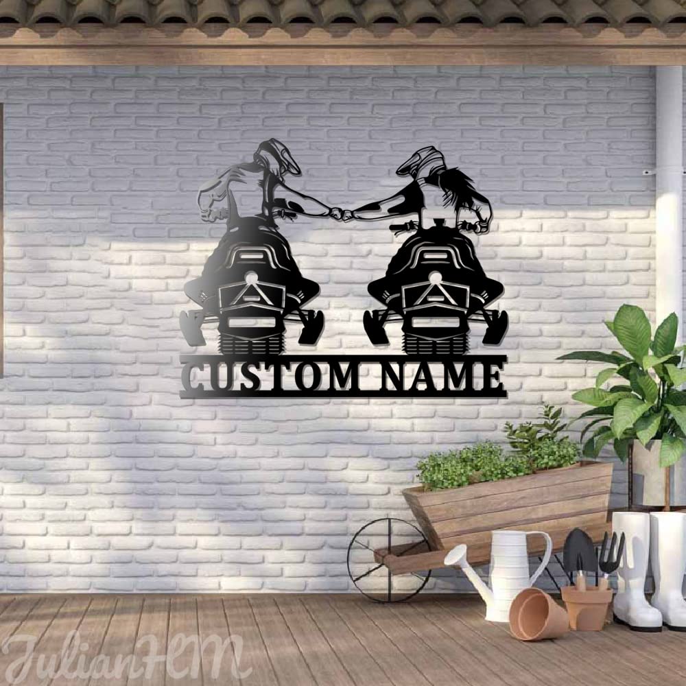 Custom Dad and Mom Snowmobile Metal Wall Art with LED Lights - Personalized Snowmobile Name Sign for Winter Games & Outdoor Home Decor - 12x12 Inches with Lights - Perfect for Cabin, Garage, or Man Cave Decor