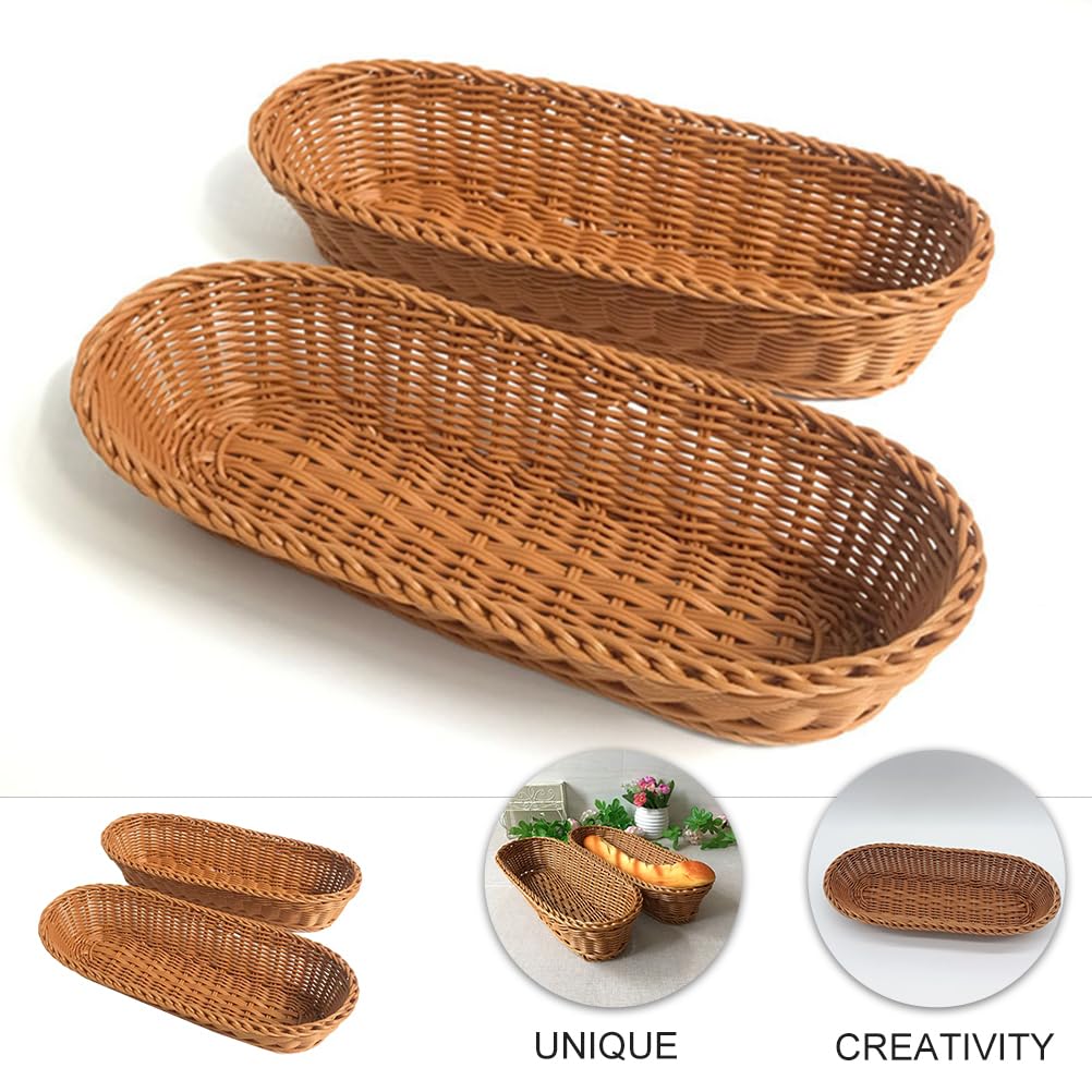 UPKOCH 2-Pack Plastic Bread Baskets - Durable Wicker-Style Serving Trays for Bread, Fruits, Vegetables - Kitchen Organizer, Picnic Basket, Table Display - Perfect for Home, Restaurants & Outdoor Dining