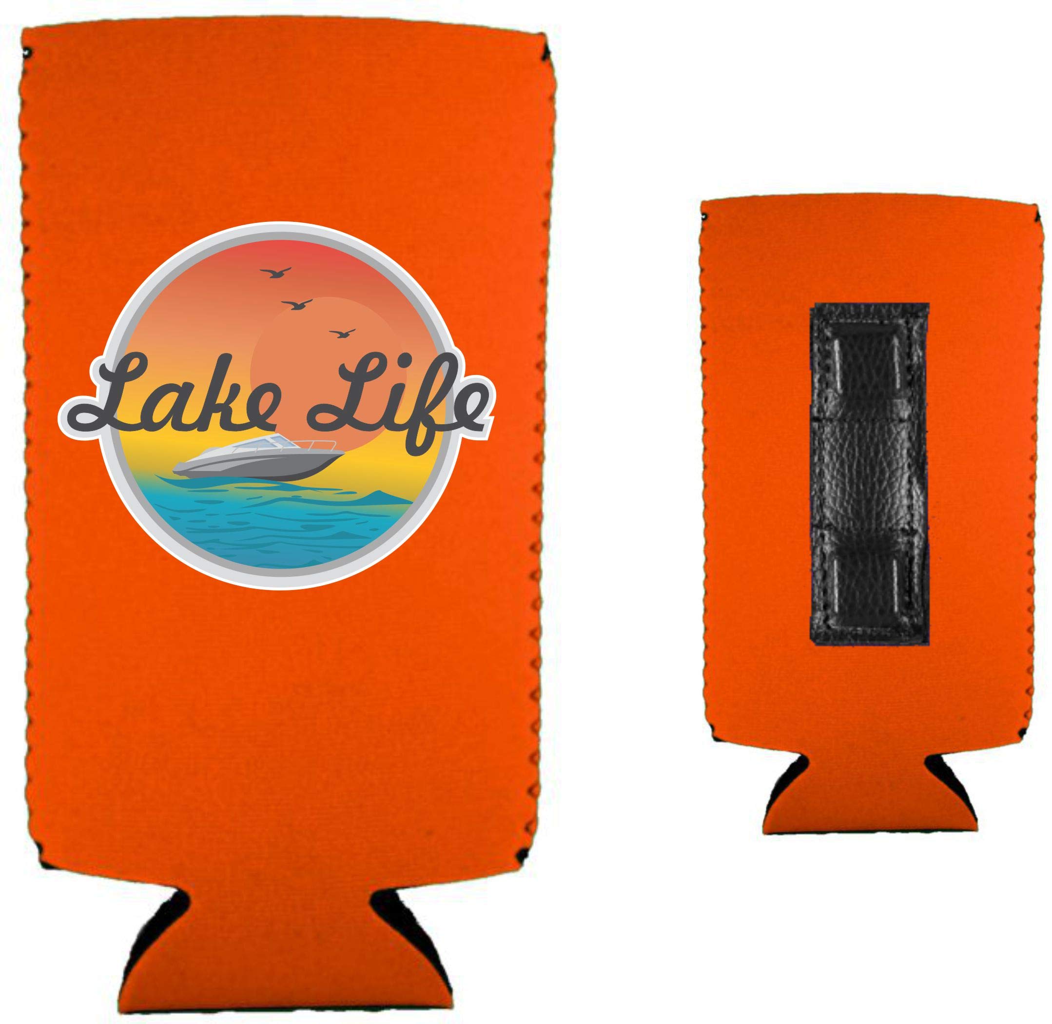Lake Life Magnetic Slim Can Cooler (1 Pack, Orange) - Perfect for Boating, Camping, and Outdoor Adventures