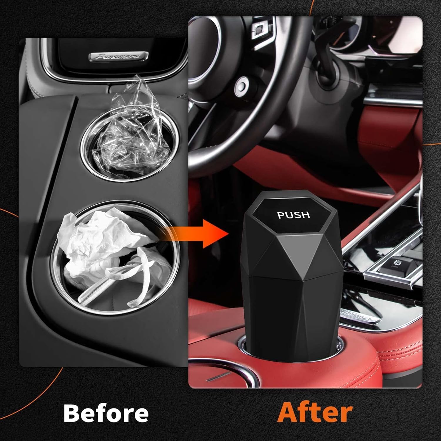 HOTOR Car Trash Can with Lid - 2 Pack Leakproof Mini Garbage Bin with 30 Trash Bags | Essential Car Accessories for Interior Organizing | Multipurpose Storage for Vehicle, Home & Office | Perfect for Road Trips, Commuting & Workspace Organization