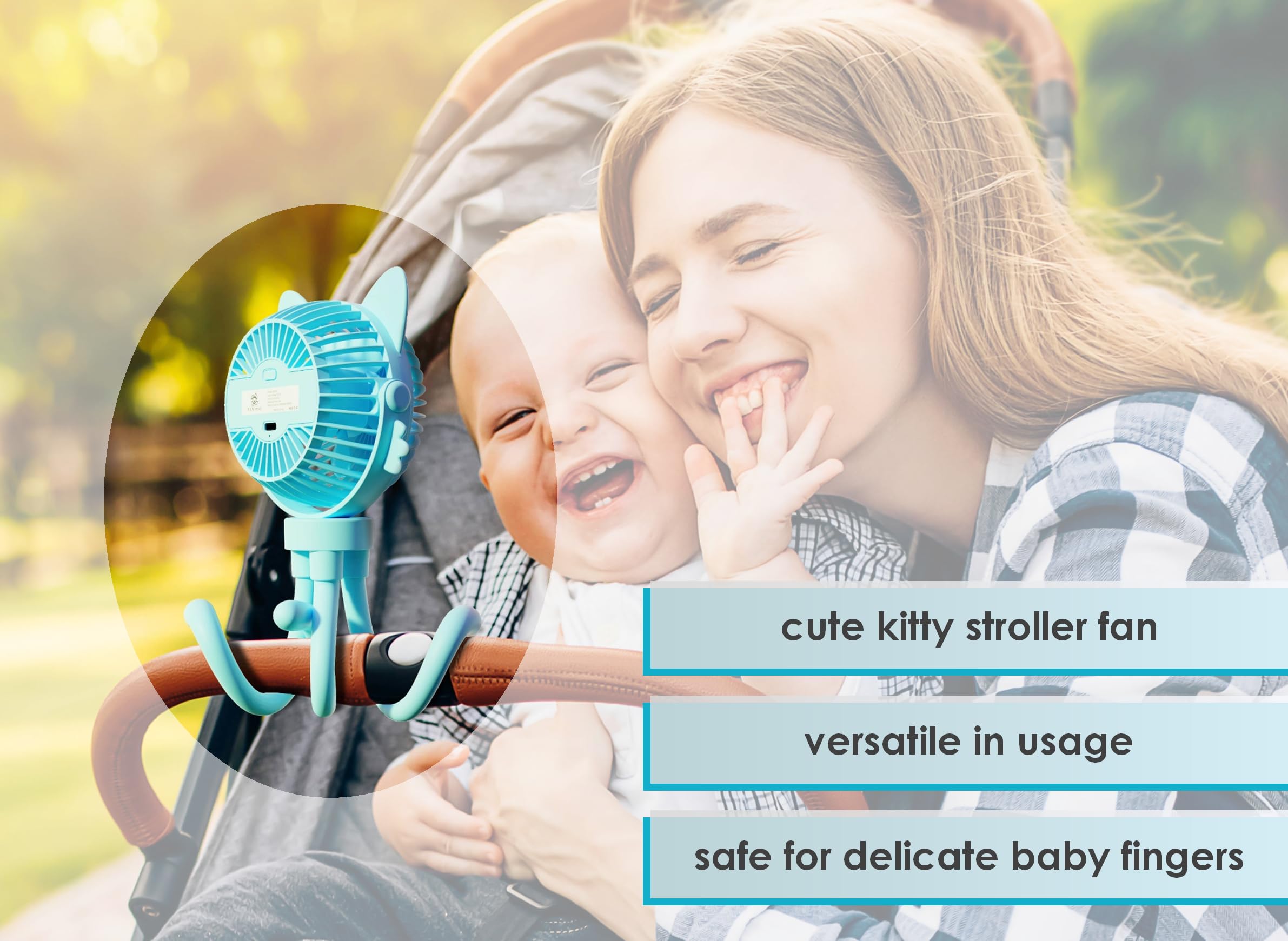 Portable Rechargeable Stroller Fan for Baby - USB Clip-On Handheld Fan with Night Light | Stroller Accessories & Nursery Cooling | Perfect for Strollers, Car Seats, Cribs & Outdoor Activities (Blue)