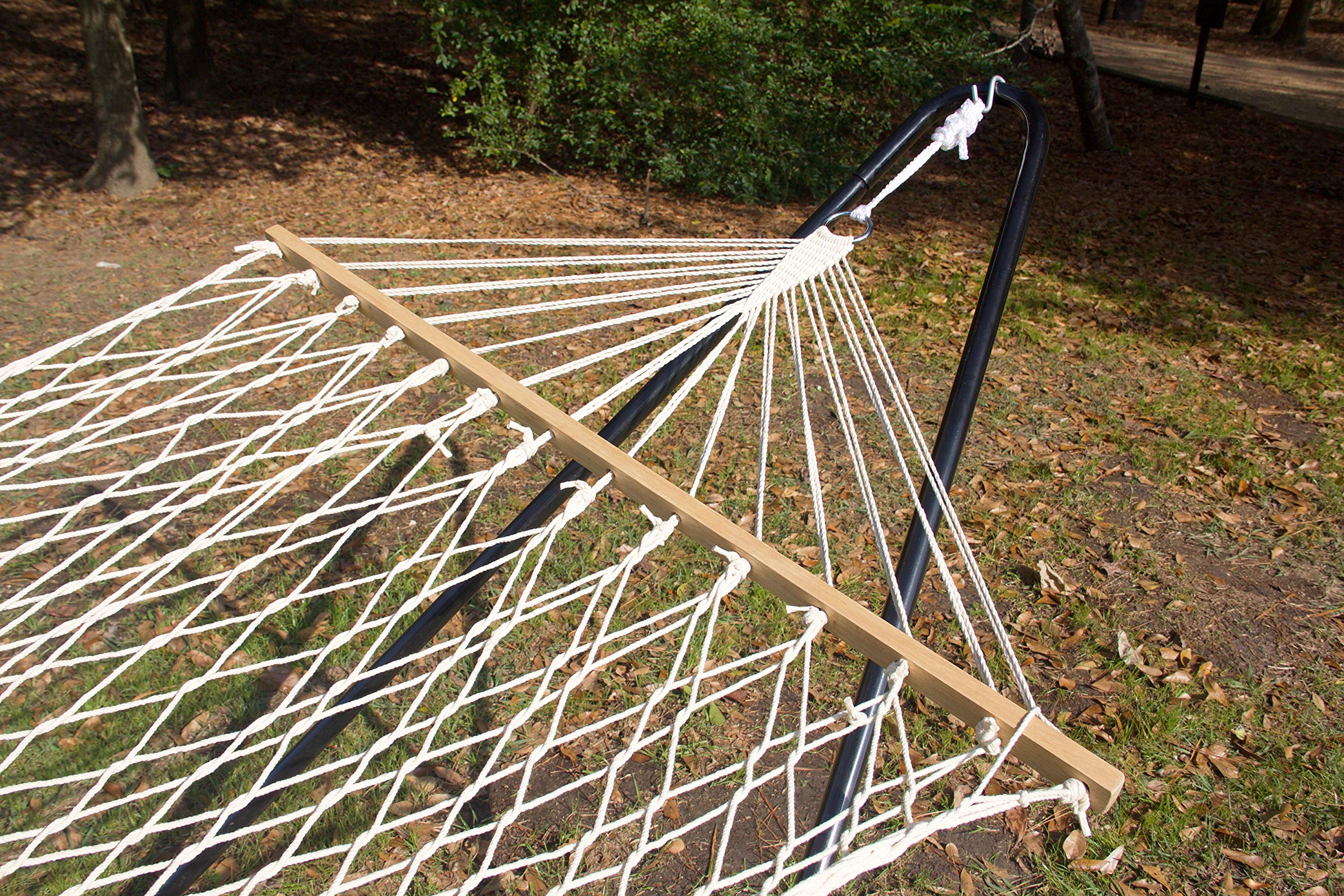 Texsport High Island Rope Hammock with Stand - Easy Setup, White & Black - Perfect for Backyard, Patio, Beach & Outdoor Relaxation