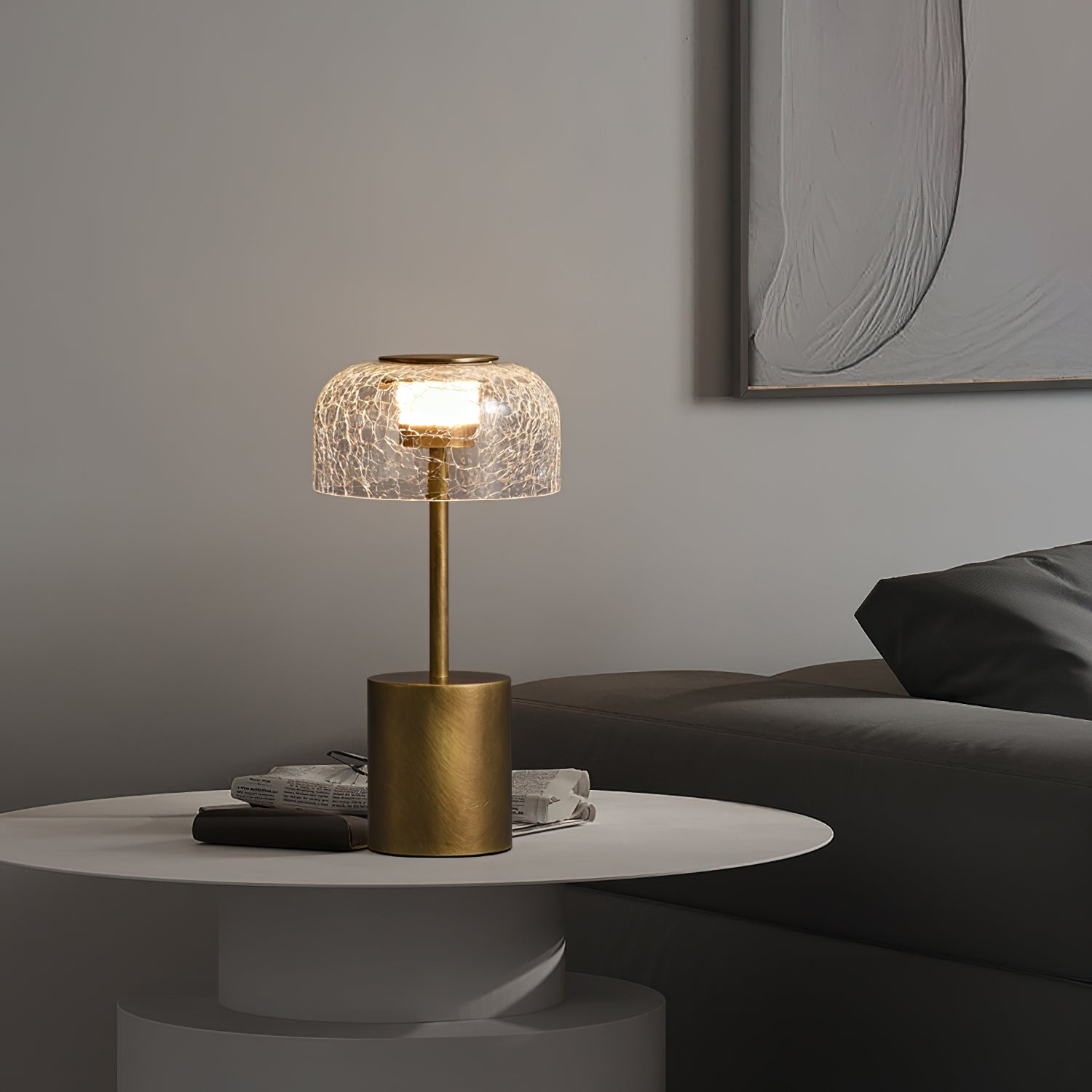 Rechargeable Crackle Glass Table Lamp with Built-in Battery - Perfect for Bedroom Nightstand, Living Room, and Office Desk Lighting