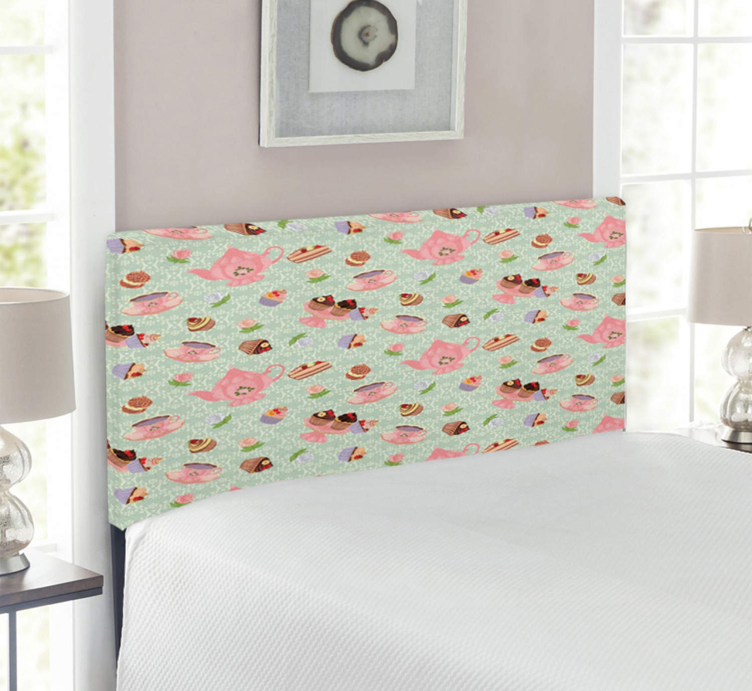Ambesonne Retro Headboard - British Tea Time Inspired Upholstered Metal Bed Frame with Memory Foam, Twin Size, Multicolor | Perfect for Vintage Bedroom Decor & Guest Room Accent
