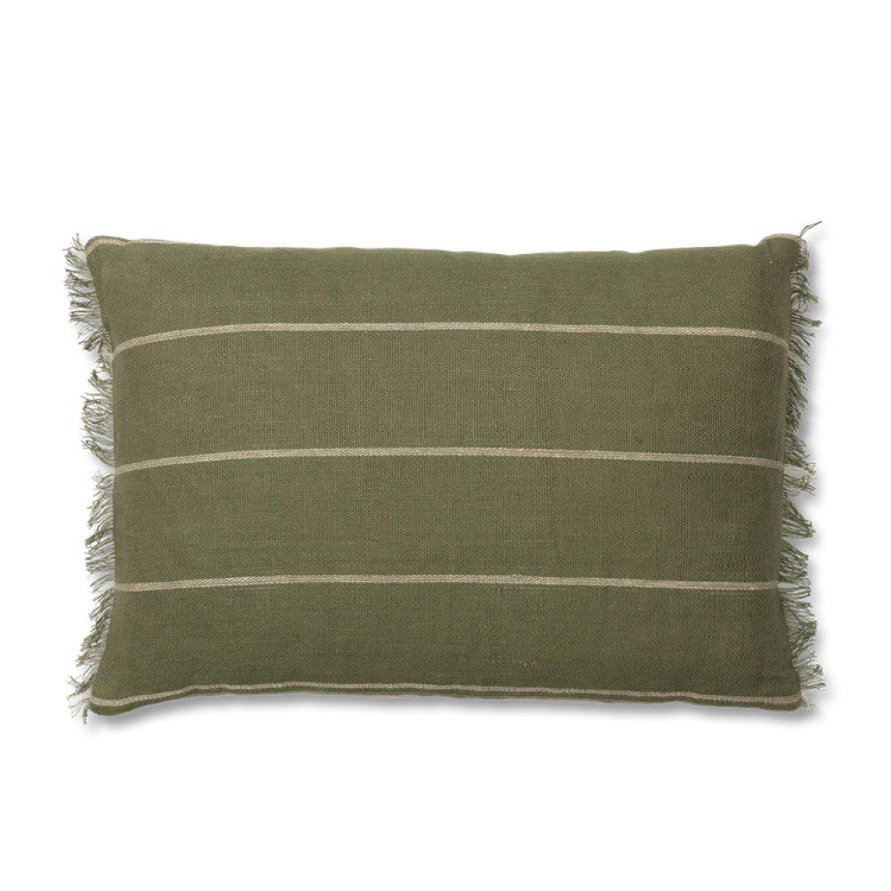 FERM LIVING Calm Cushion - Soft Rectangular Throw Pillow Cover in Olive Green & Off White | Boho Home Decor for Living Room, Bedroom & Sofa