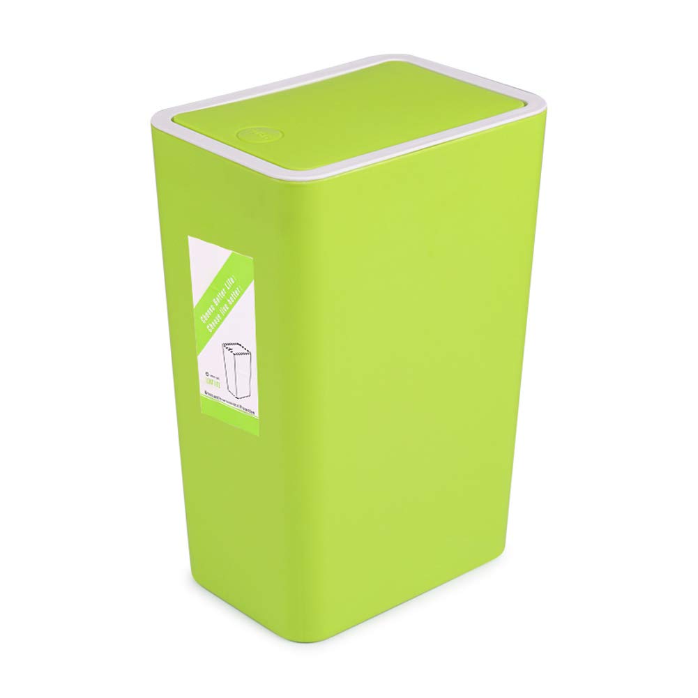 Hflove Green Push-Button Plastic Trash Can - 3 Gallon Bathroom Waste Bin with Lid for Toilet, Kitchen, Office & Home Use