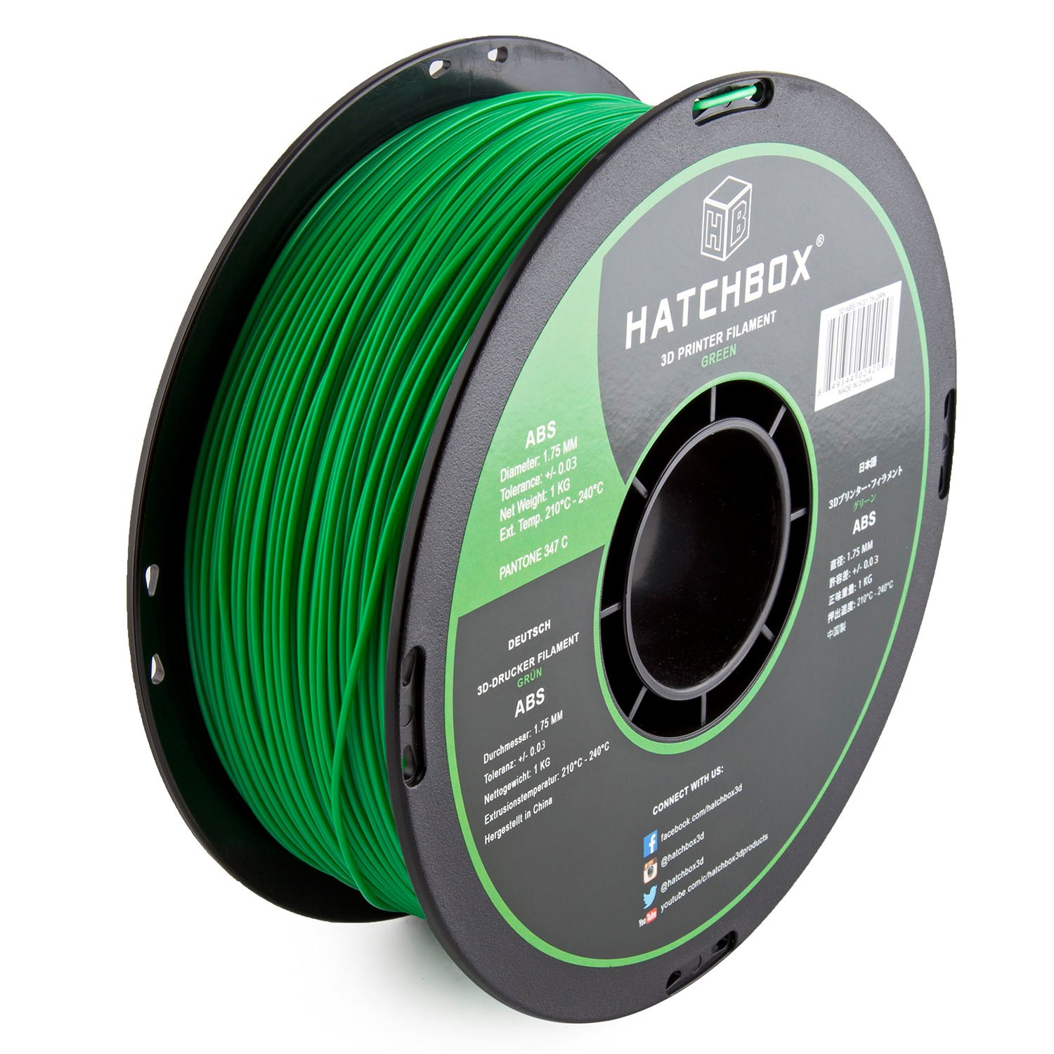 HATCHBOX Premium ABS 3D Printer Filament - 1.75mm, 1kg Spool, Green - High Precision +/- 0.3mm for Smooth 3D Printing - Perfect for DIY Projects, Prototyping & Creative Models