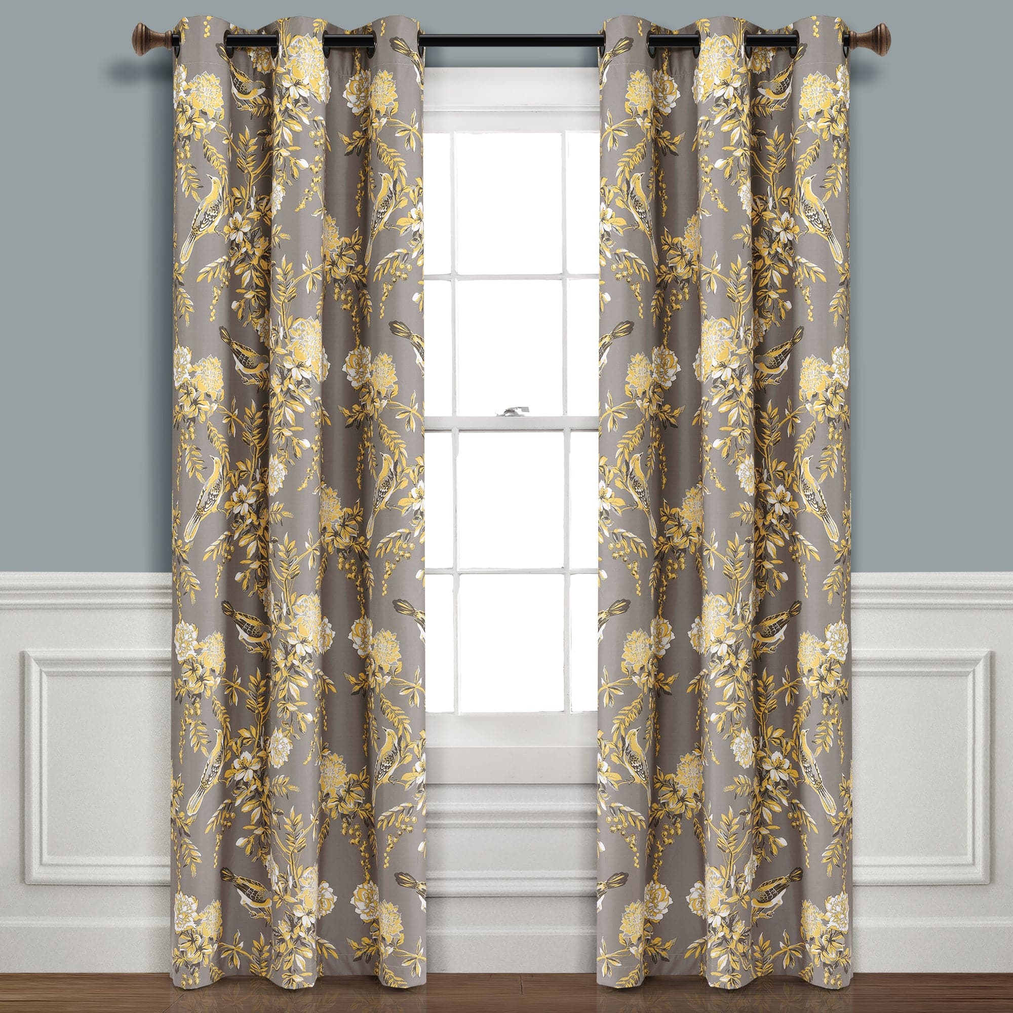 Farmhouse Style Bird and Flower Print Insulated Blackout Curtain Panels Set - Thermal Grommet Window Drapes for Living Room, Bedroom & Nursery
