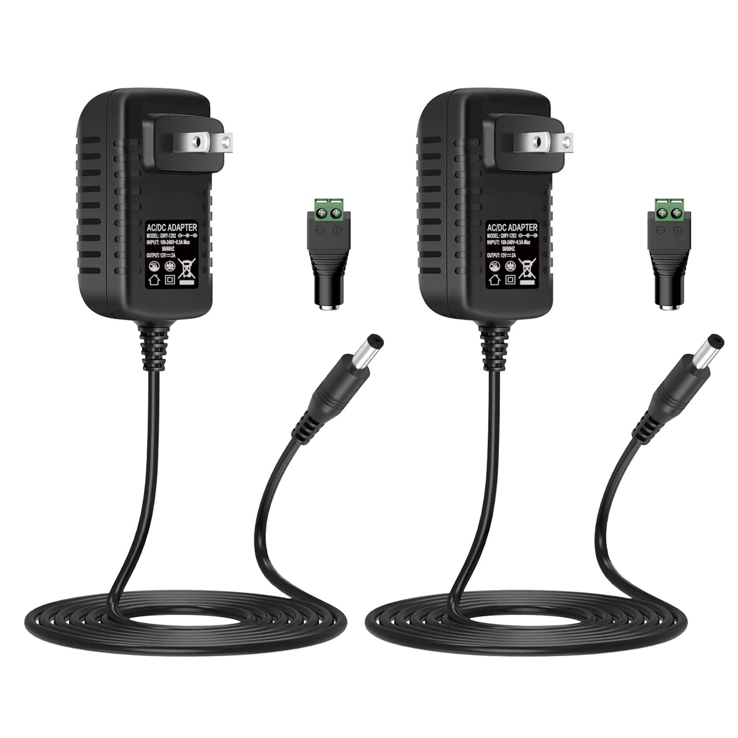 Deitybless 12V 2A Power Adapter for LED Strip Lights - 24W AC to DC Converter (2 Pack) - Perfect for Home Lighting, DIY Projects, and Indoor/Outdoor Decoration