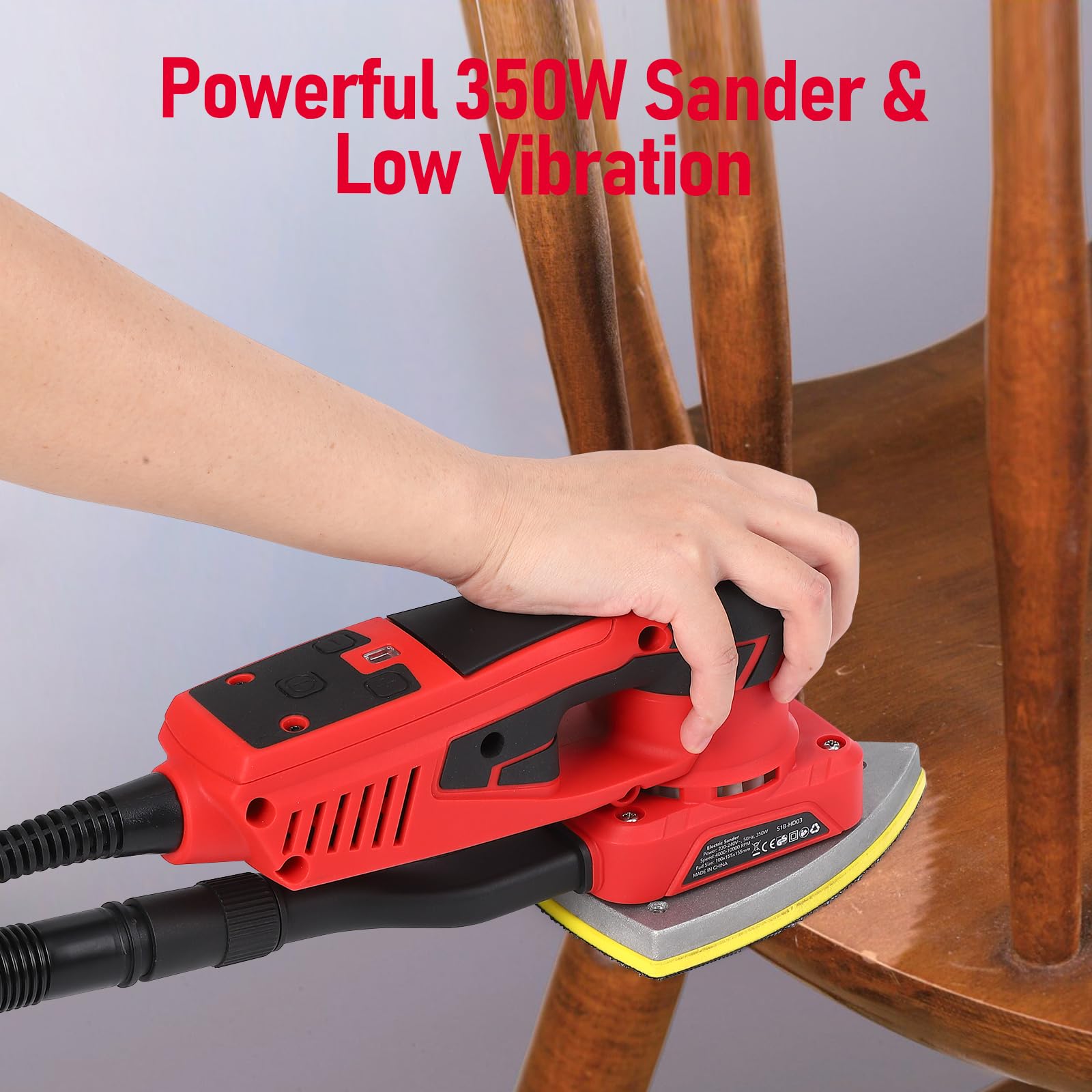 350W Brushless Electric Detail Sander Tool - 12 Sandpapers Included - Low Vibration Woodworking Sander for Sanding, Polishing & Carpentry - Perfect for DIY Projects, Furniture Repair & Home Renovation