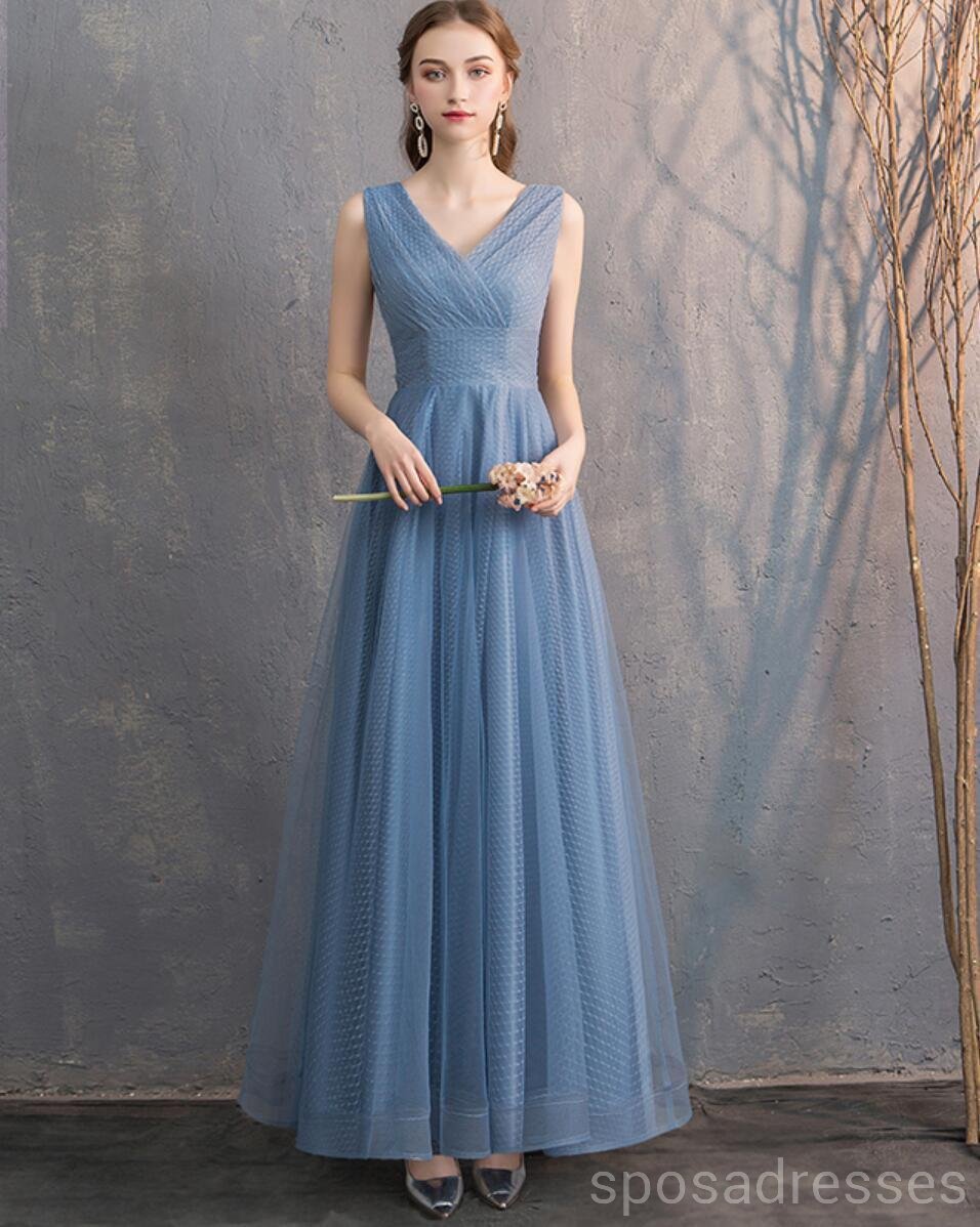 Elegant Dusty Blue Floor-Length Mismatched Bridesmaid Dresses - WG533 | Perfect for Weddings, Formal Events & Special Occasions
