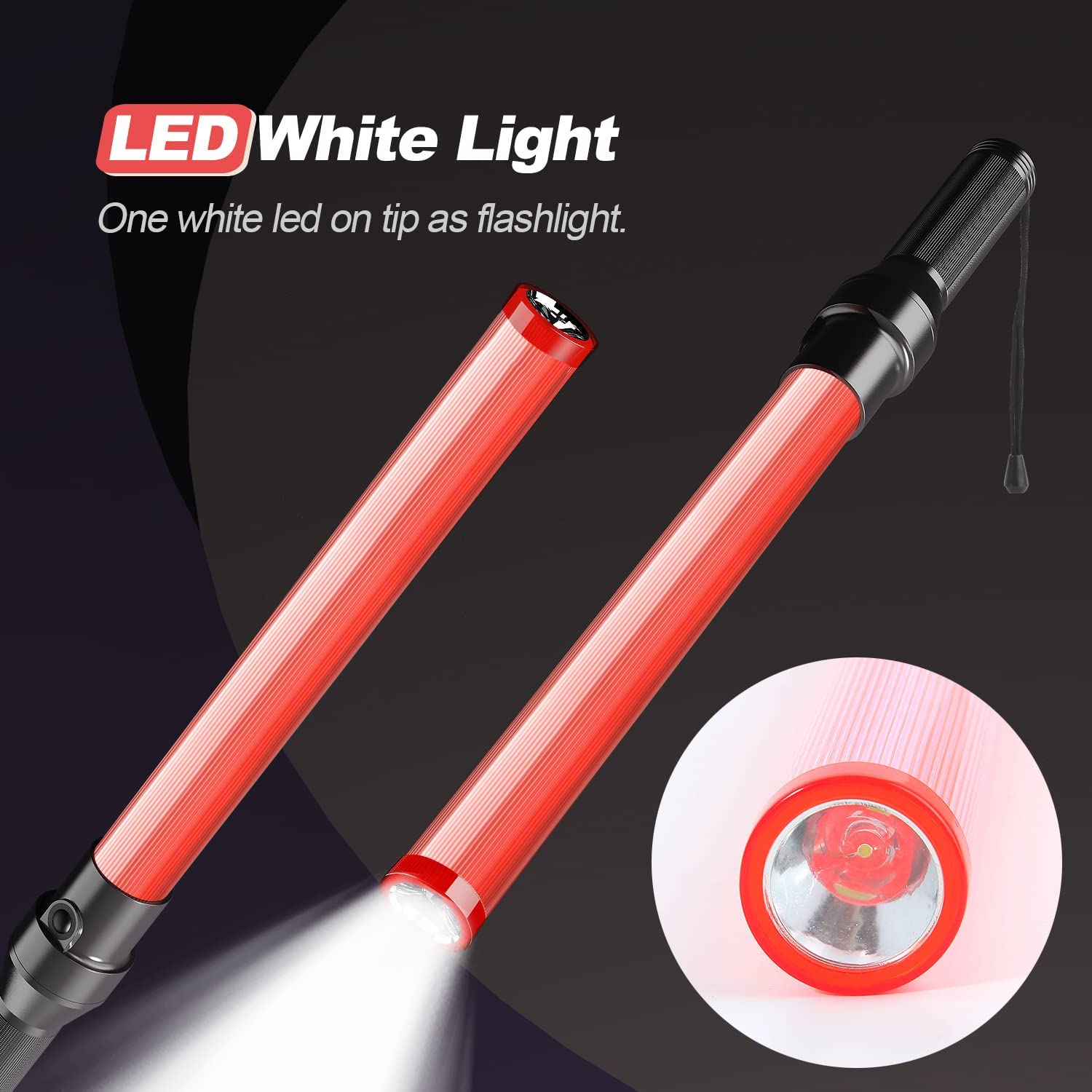 RoadHero 6 Pack 21-Inch LED Traffic Batons - 3 Flashing Modes & White Tip Light for Night Safety - Perfect for Airport Marshaling, Parking Direction, and Traffic Control | Durable Light Wands for Road Safety, Construction Sites & Emergency Signaling