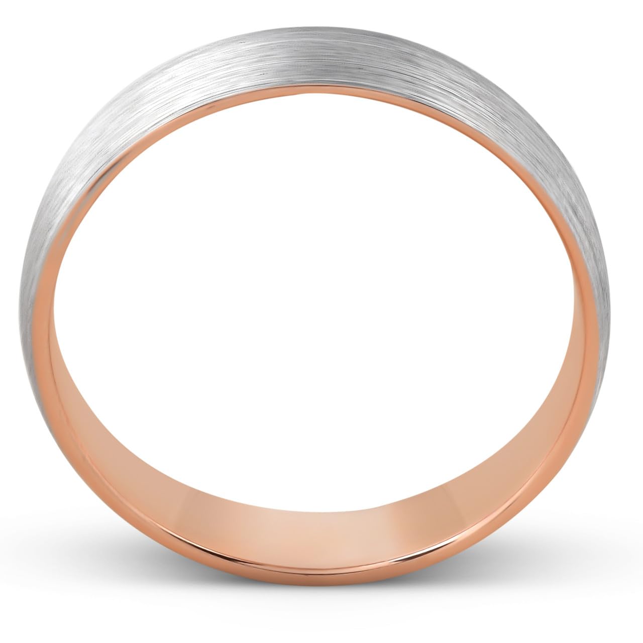 10K Brushed Rose Gold Two-Tone Men's 5MM Dome Wedding Band - Polished Comfort Fit Ring for Engagement, Anniversary & Everyday Wear