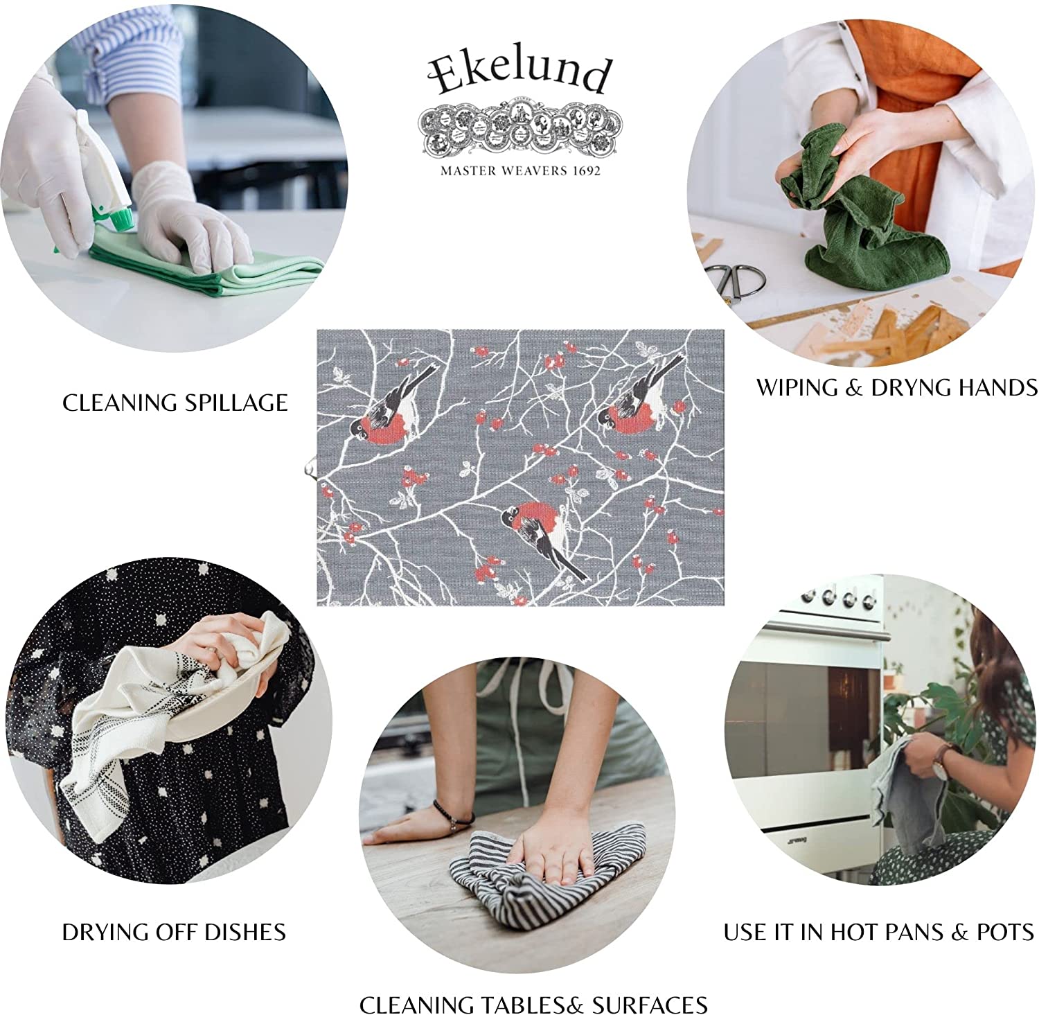 Ekelund Weavers Frostkvist Organic Cotton Tea Towel 40x60 cm - Premium Kitchen Towel for Drying Dishes, Cleaning, and Decor