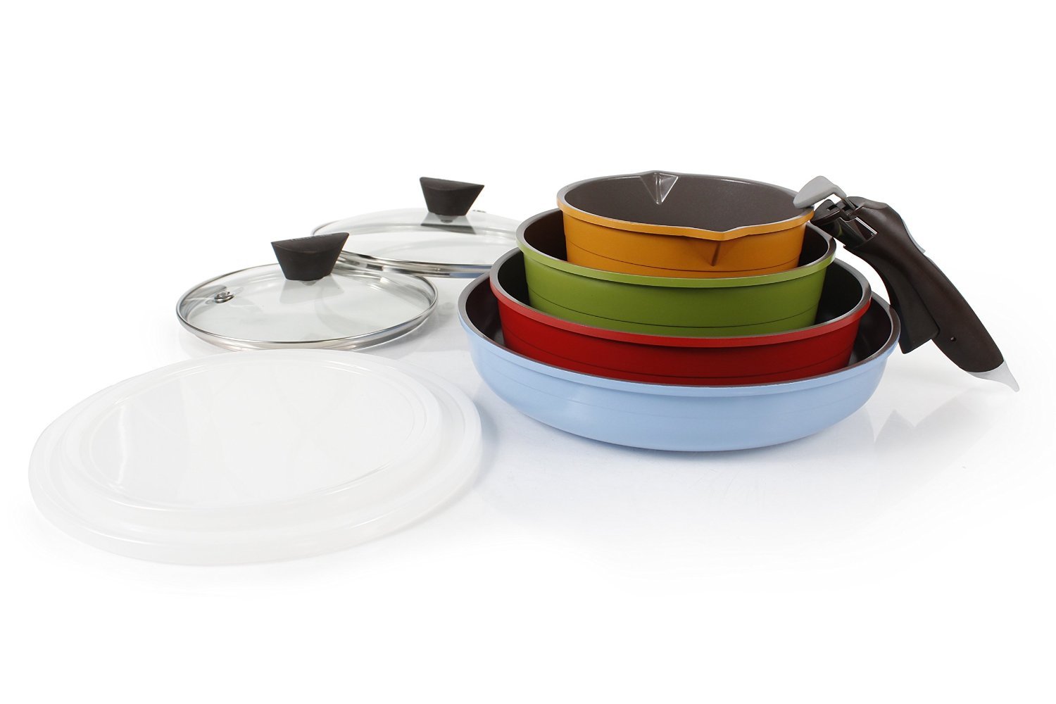 Neoflam Midas 9-Piece Nonstick Ceramic Cookware Set - PFOA Free Pots and Pans with Saucepan, Frying Pan & Oven-Safe Pot | Includes Tempered Glass Lids & Detachable Handle for Space Saving | Ideal for Small Kitchens, Apartments & Everyday Cooking