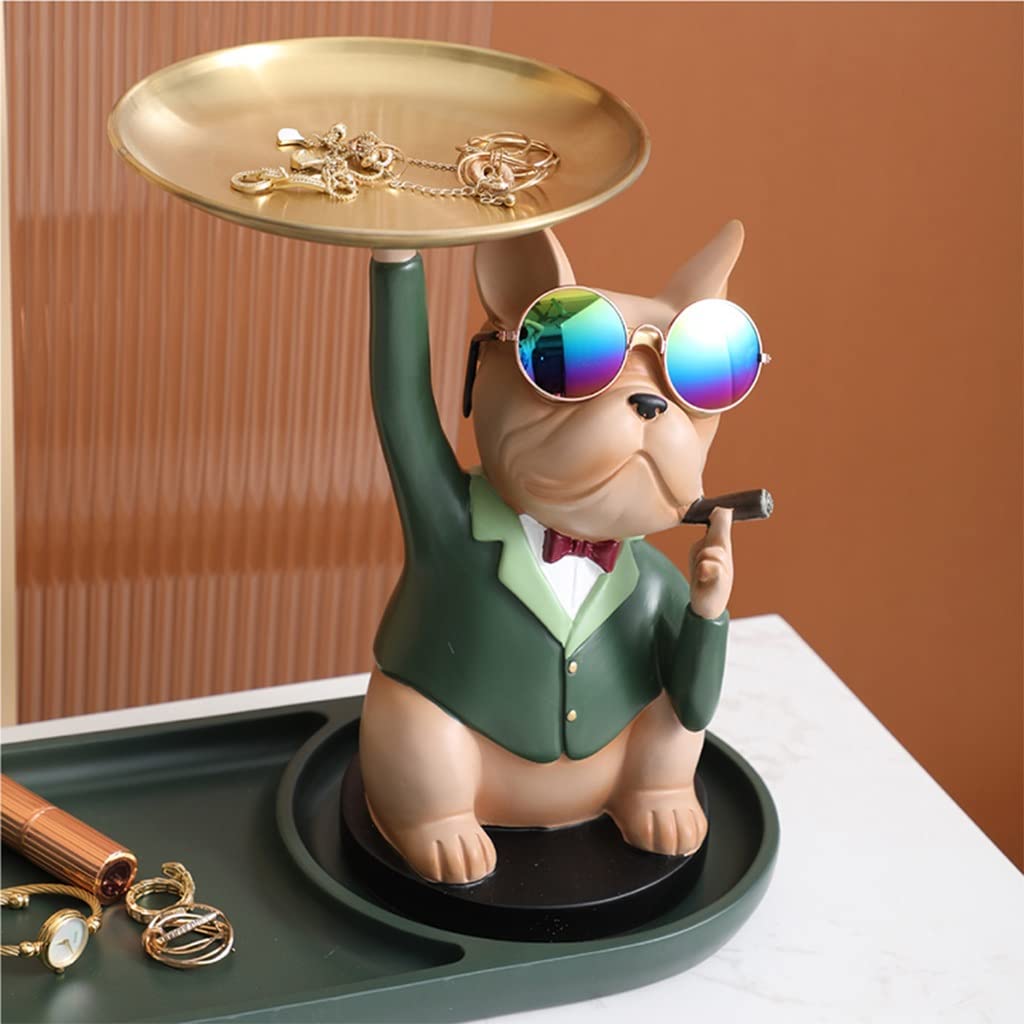 KAMWD Resin Bulldog Jewelry Stand & Key Tray - Creative Desktop Organizer for Necklaces, Rings, Watches | Home Decor Valet Tray for Living Room, Bedroom Nightstand & Coffee Table Storage | Perfect Gift for Dog Lovers & Home Organization