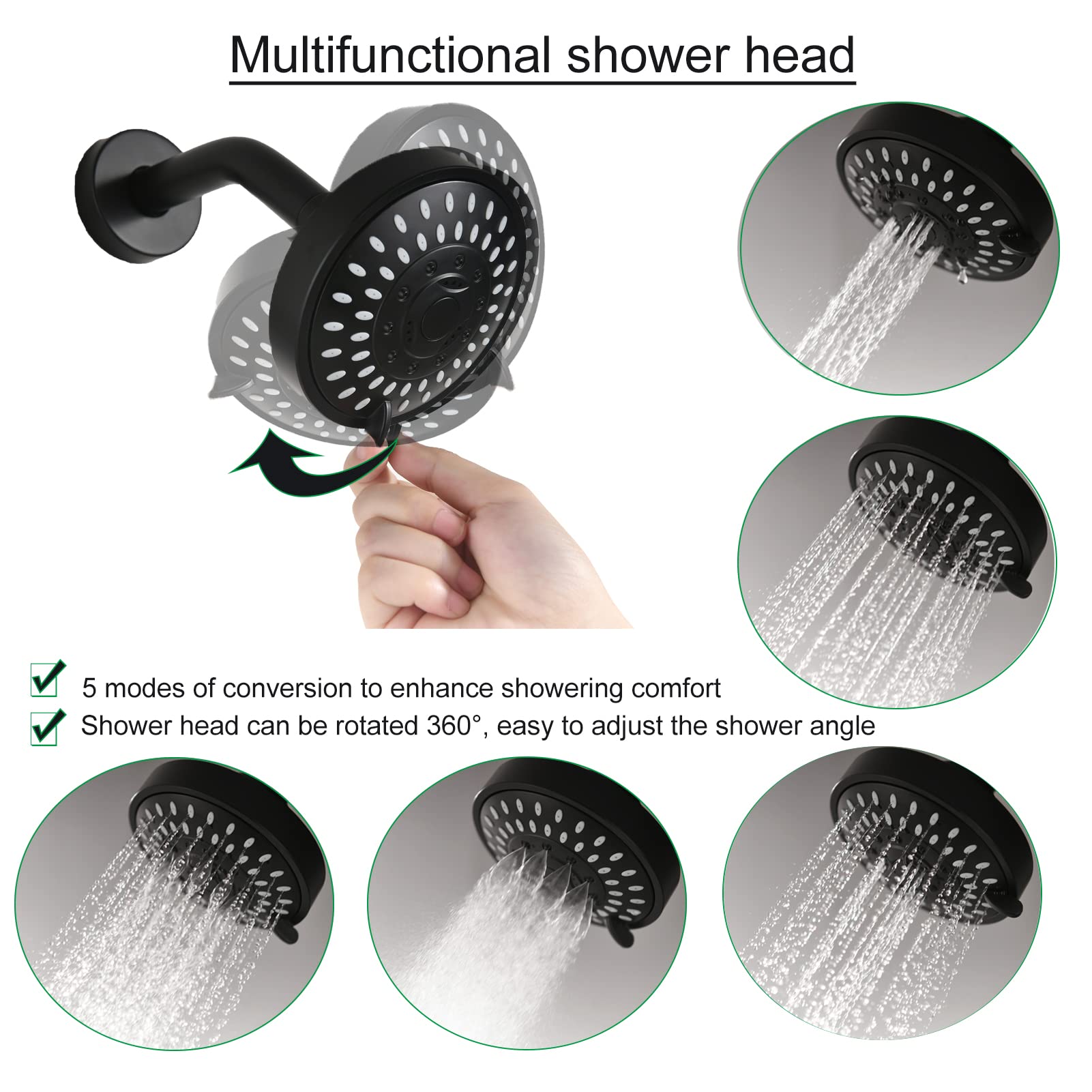Matte Black 3-Handle Tub and Shower Faucet Set with Knobs - Complete Bathroom Fixture for Bathtub and Shower Installation | Perfect for Modern Home Renovation and Bathroom Upgrades