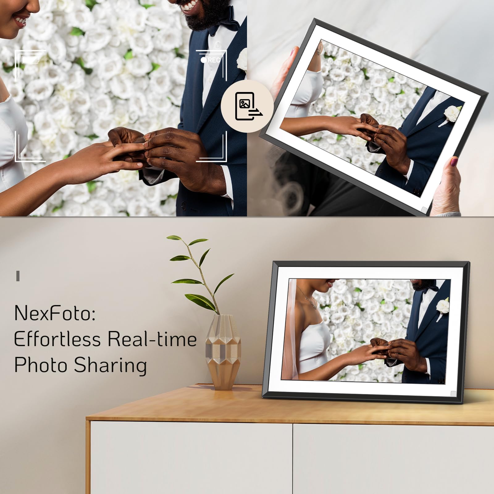 10.1 Inch WiFi Digital Photo Frame with 32GB Storage & IPS Touch Screen - NexFoto Smart Digital Picture Frame for Easy Photo & Video Sharing via App - Perfect Gift for Mom, Dad, Family - Wall Mountable for Home, Office & Bedroom Decor