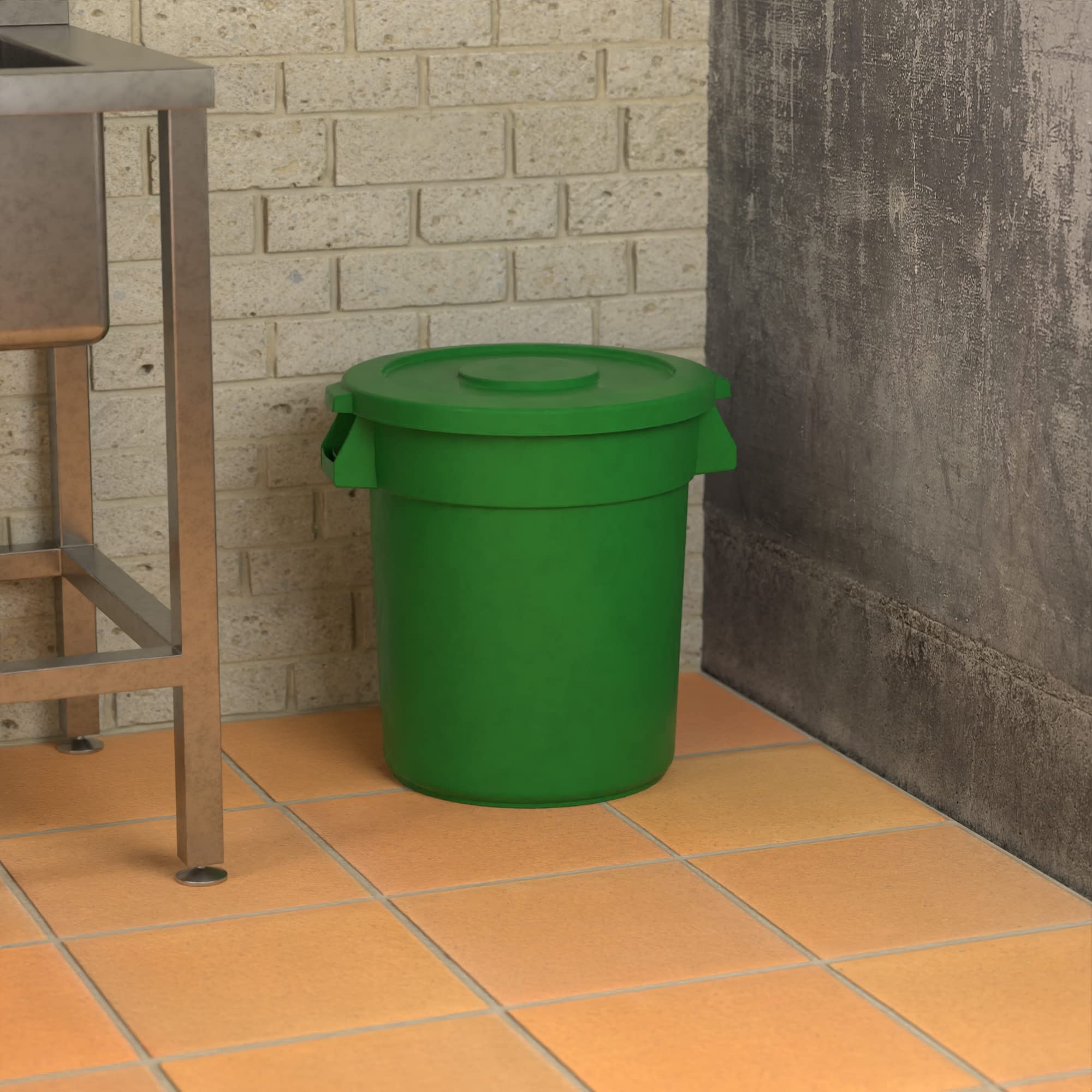 20 Gallon Green Round Commercial Trash Can with Lid - Heavy Duty Waste Bin for Office, Restaurant, Kitchen & Outdoor Use