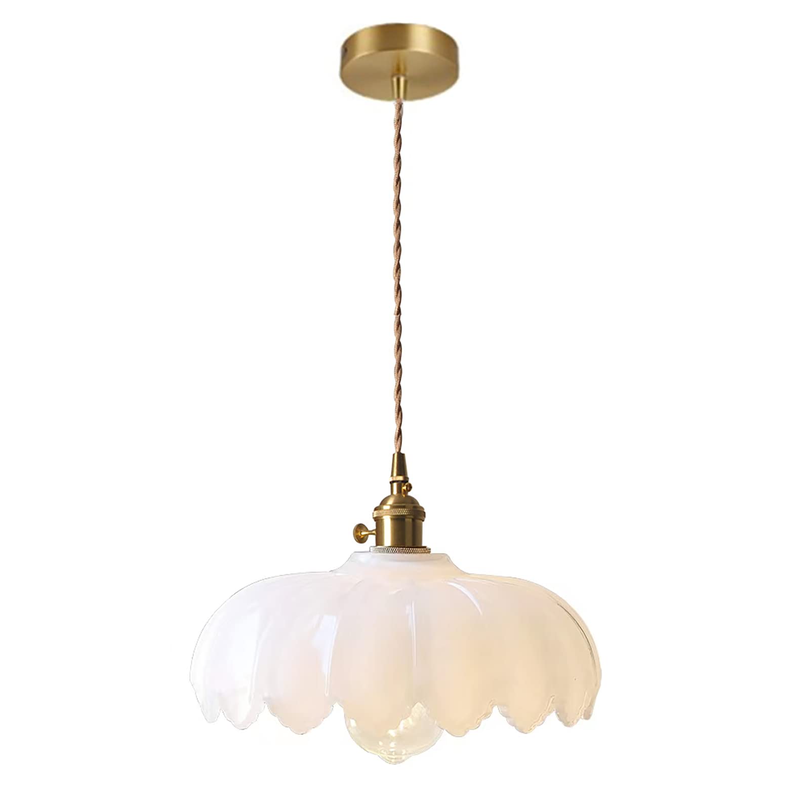 LOTREE 9.8 Inch Vintage Milk White Glass Pendant Light Fixture with Gold Brass Finish & Switch - Ceiling Lamp for Kitchen Island, Dining Room, Bedroom, Living Room Lighting Decor