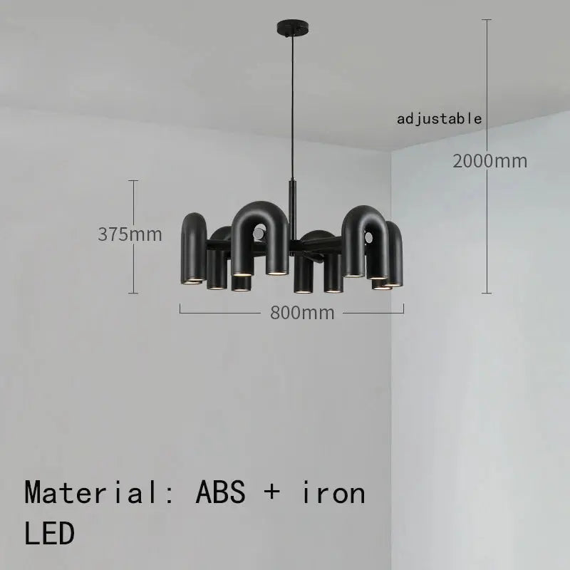 Art Deco Style U-Shaped Chandelier - Black, Orange, Blue, or Grey - Modern Lighting Fixture for Dining Room, Living Room, or Bedroom