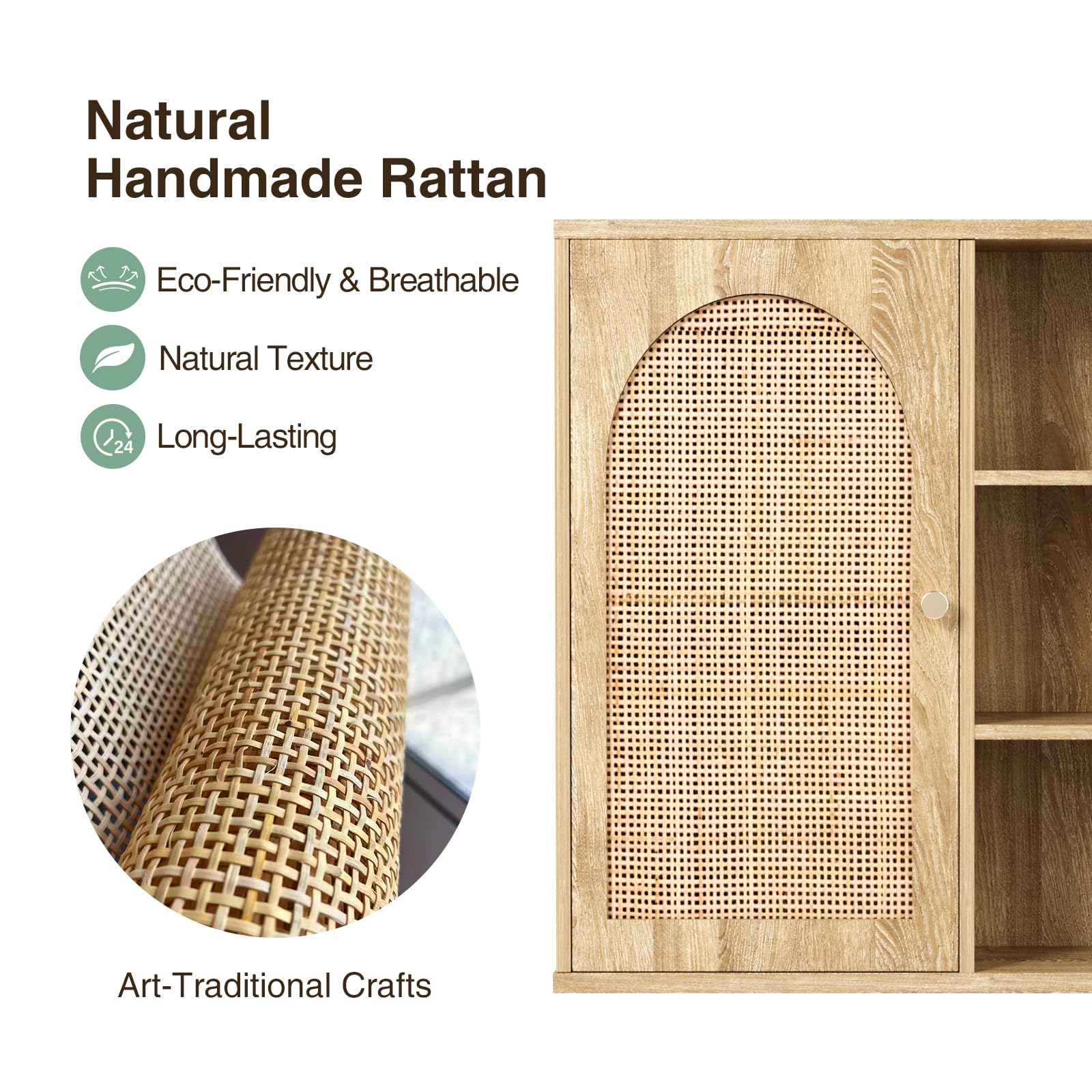 Rattan Bathroom Wall Cabinet with Door - Boho Medicine Cabinet with Adjustable Shelves, Tall Kitchen Storage Cabinet, Floating Hanging Cabinet Space Saver for Laundry Room - Natural Rattan Organizer for Bathroom, Kitchen & Home Decor (Perfect for Small Spaces & Clutter-Free Living)