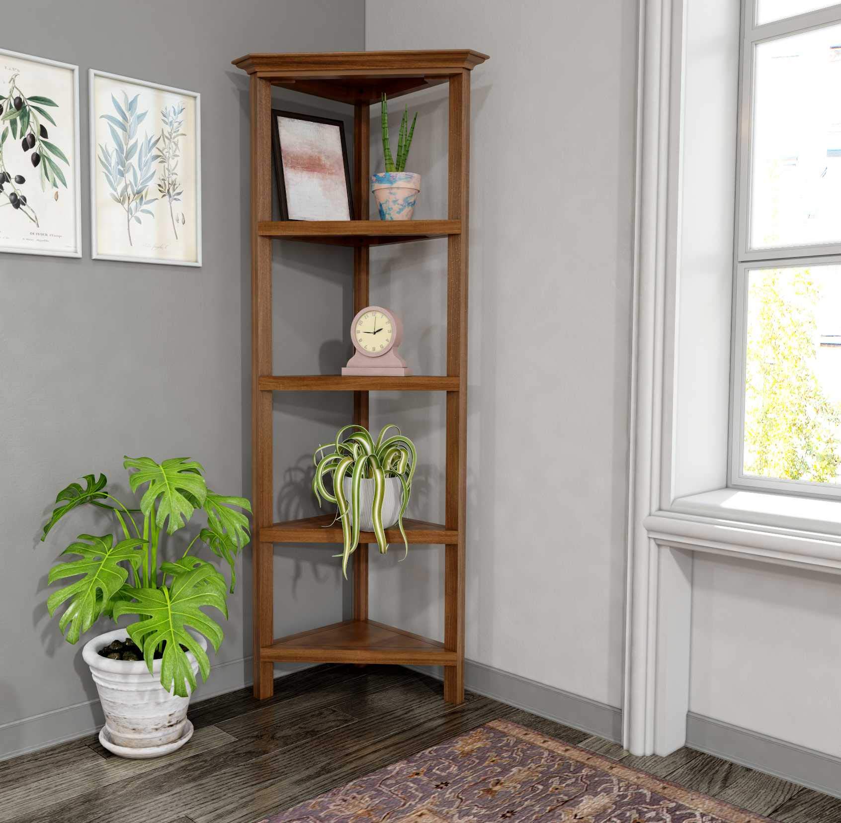 HomeRoots 60 Inch Walnut Bookcase with 4 Adjustable Shelves - Perfect for Living Room, Office & Home Library Storage