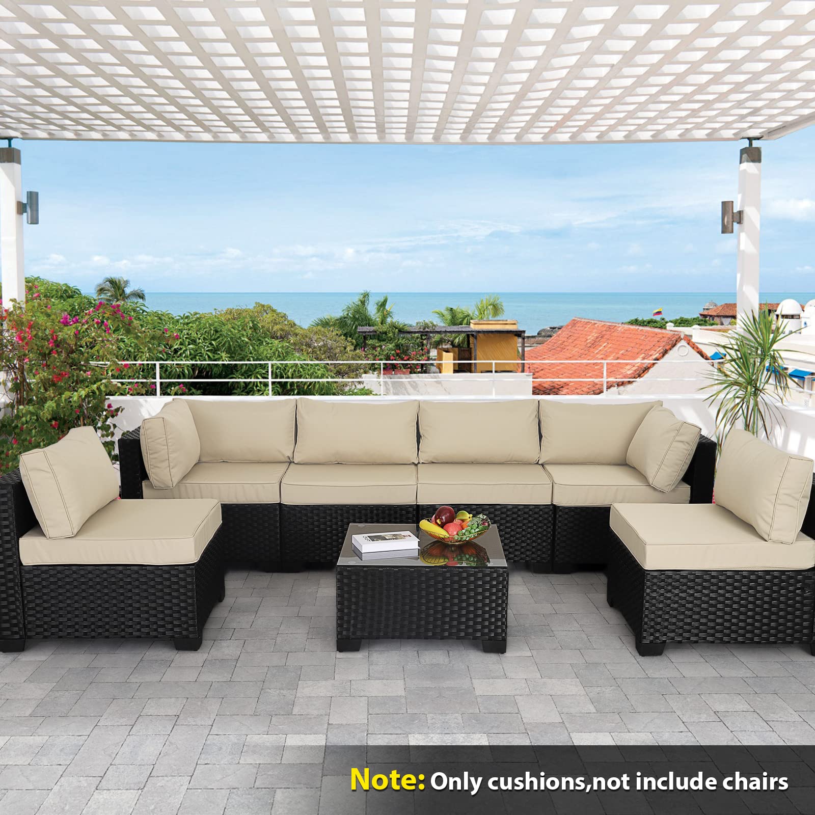 **Valita 14-Piece Water-Resistant Outdoor Replacement Cushions for 6-Seat Sectional Rattan Sofa Set – Khaki Patio Furniture Cushions with Liner & Cover – Perfect for Backyard, Deck, and Poolside Relaxation**