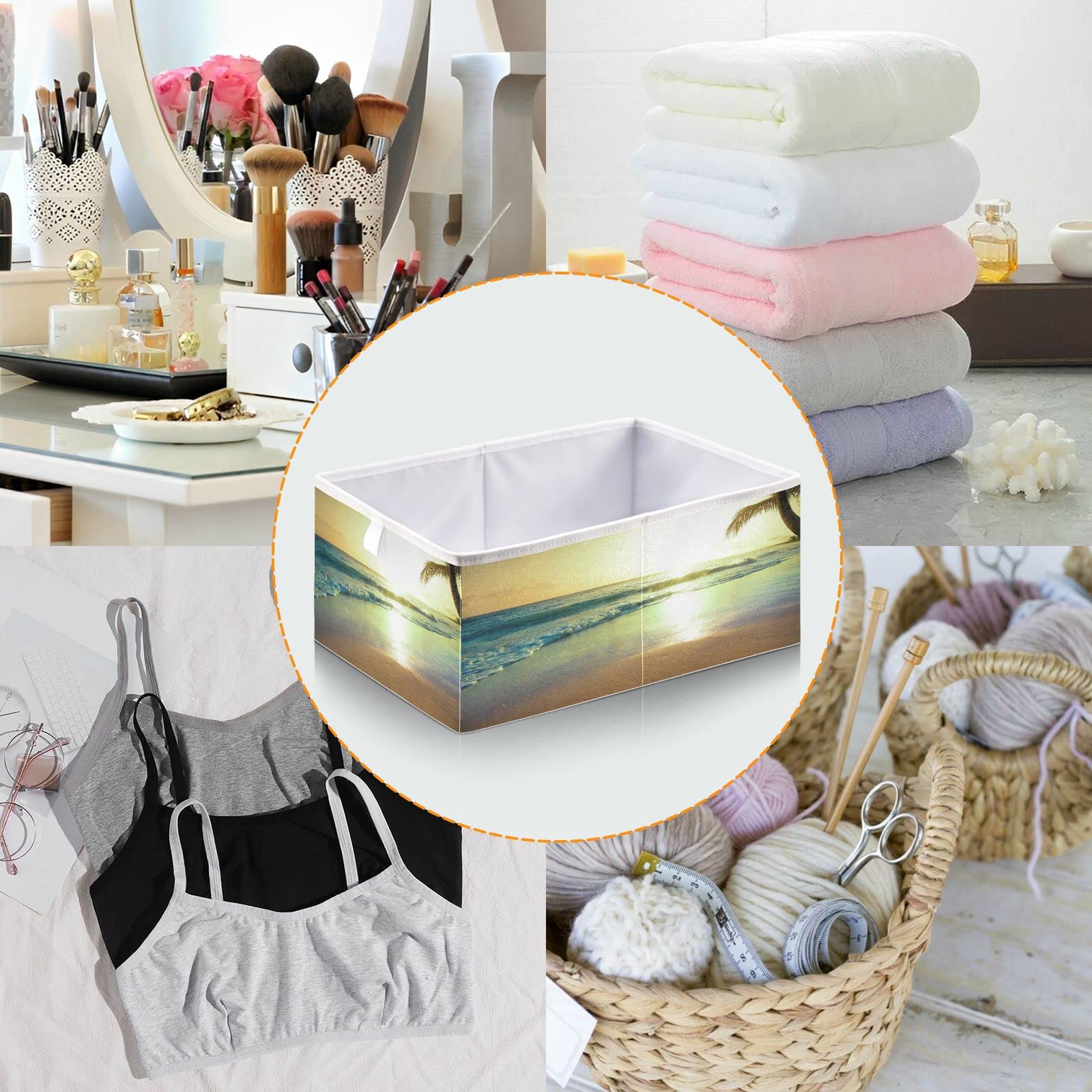 Foldable 11x11x11 Inch Storage Basket Cube - Organizer Bin for Toys, Books, Shelves, Closet & Laundry | Home Decor & Nursery Storage Solution | Perfect for Summer Beach Trips & Sunset Picnics