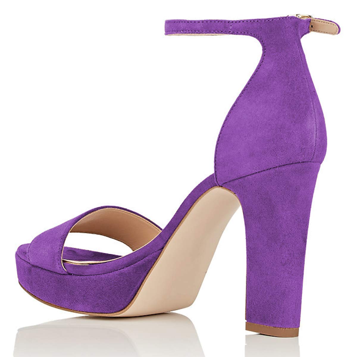 YDN Women's Comfortable High Chunky Heel Ankle Strap Sandals - Open Toe Strappy Platform Faux Suede Summer Dress Shoes for Weddings, Parties & Beach Vacations