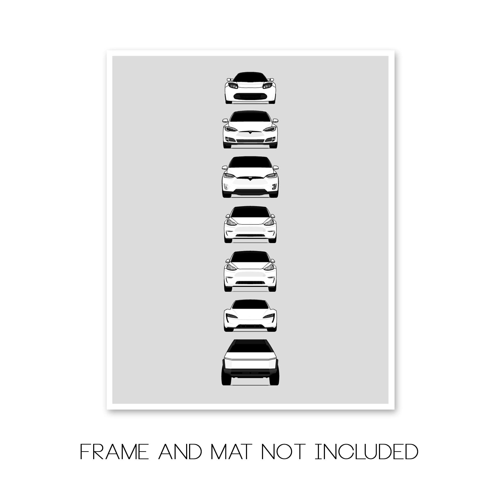 Tesla Generations Art Print - Handmade Roadster, Model S, X, 3, Y & Cybertruck Metal Poster 24x36