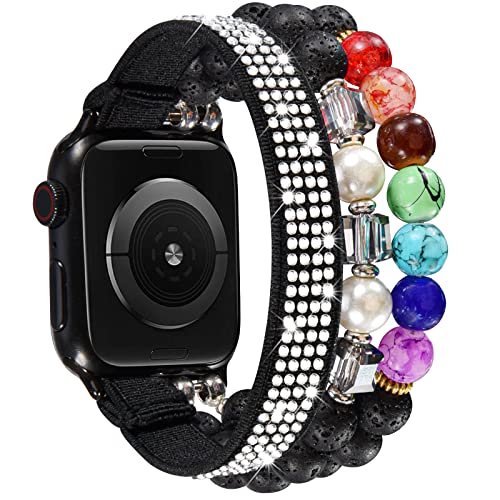 CAGOS Beaded Stretchy Bracelet Compatible with Apple Watch 49mm 45mm 44mm 42mm 41mm 40mm 38mm - Fashion Boho Glitter Band for Women - Perfect for Work, Yoga & Boho Chic Outfits (Fits Ultra Series 8/7/6/5/4/3/2/1/SE)