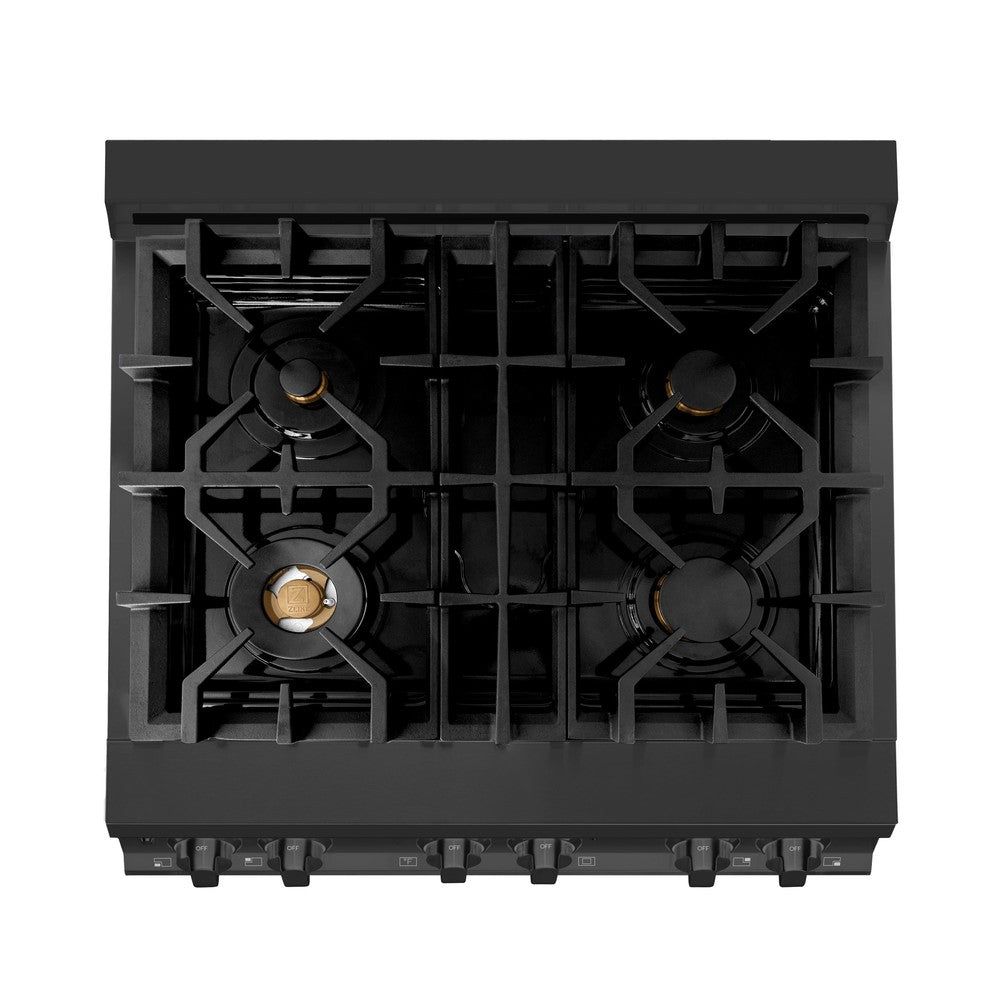ZLINE 30-inch Black Stainless Steel Kitchen Package - Dual Fuel Range & Over-the-Range Microwave (3KPR RABOTRH30) | Premium Appliance Bundle for Modern Kitchens | Perfect for Home Renovations & Chef-Inspired Cooking Spaces