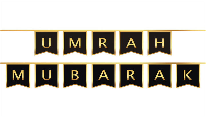 Gold Foil Umrah Mubarak Letter Bunting - Islamic Decoration for Hajj & Eid Celebrations - Perfect for Home, Mosque & Party Decor