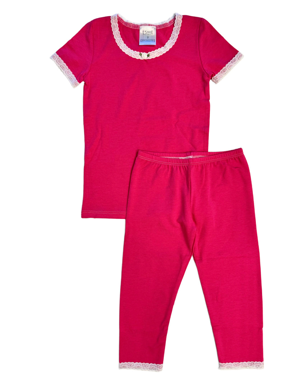 Fuchsia Summer Short Sleeve Top & High Waist Crop Legging Set - Women's Workout Outfit for Yoga, Gym, and Running