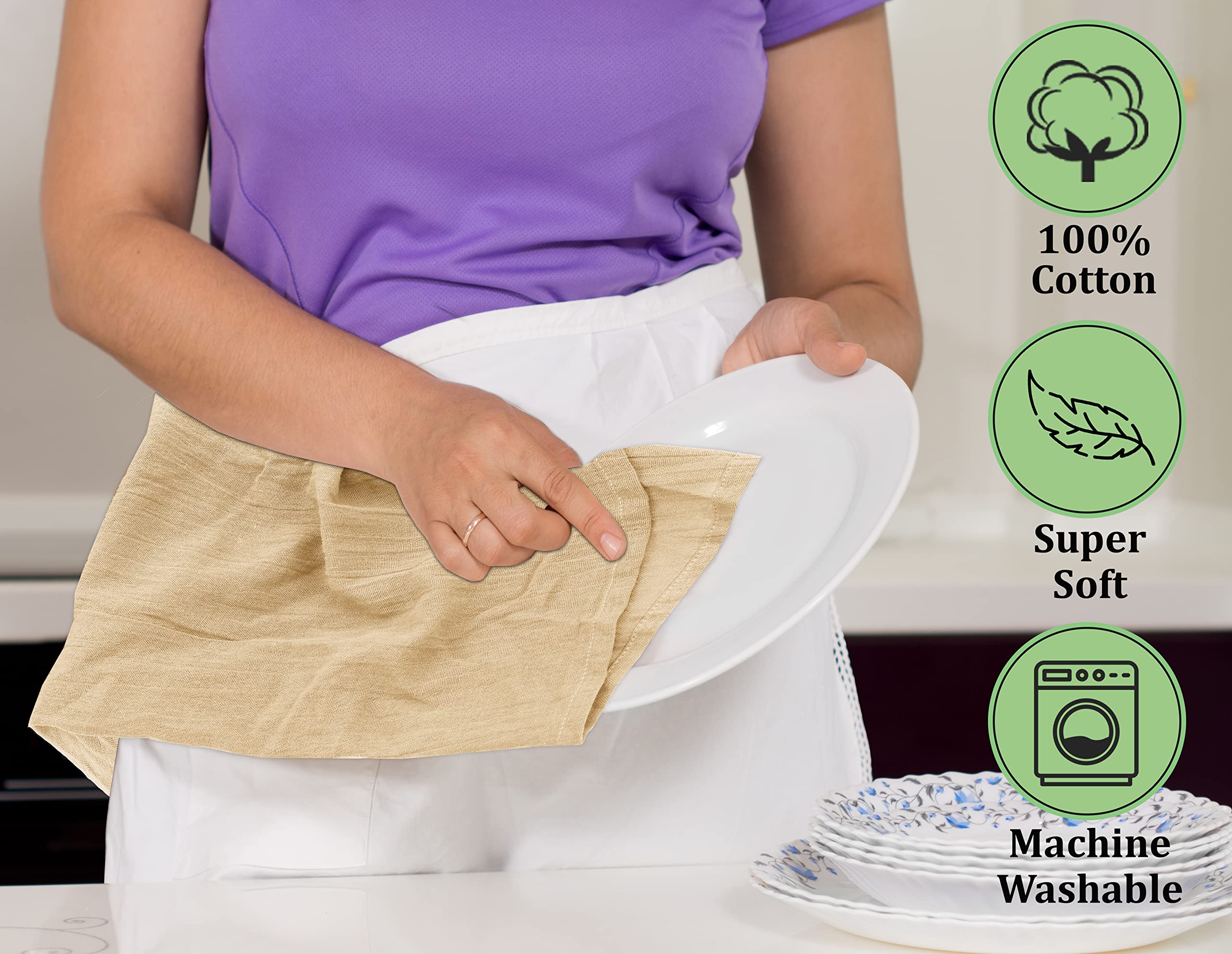 Ruvanti 24 Pack 28x28 Inch 100% Cotton Flour Sack Dish Towels - Super Absorbent & Quick Drying Kitchen Towels for Dishes, Cleaning & Drying - Machine Washable, Reusable Tea Towels (Camel) - Perfect for Kitchen, Restaurant & Household Use