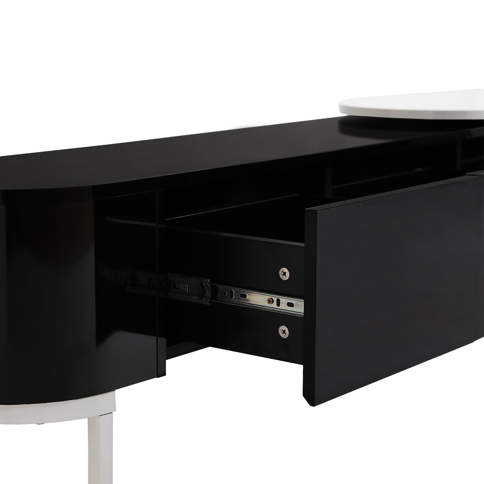 Modern Extendable TV Stand for 55-75 Inch TVs - Black Entertainment Center with 3 Storage Drawers & Adjustable Metal Legs (67.7-76.4