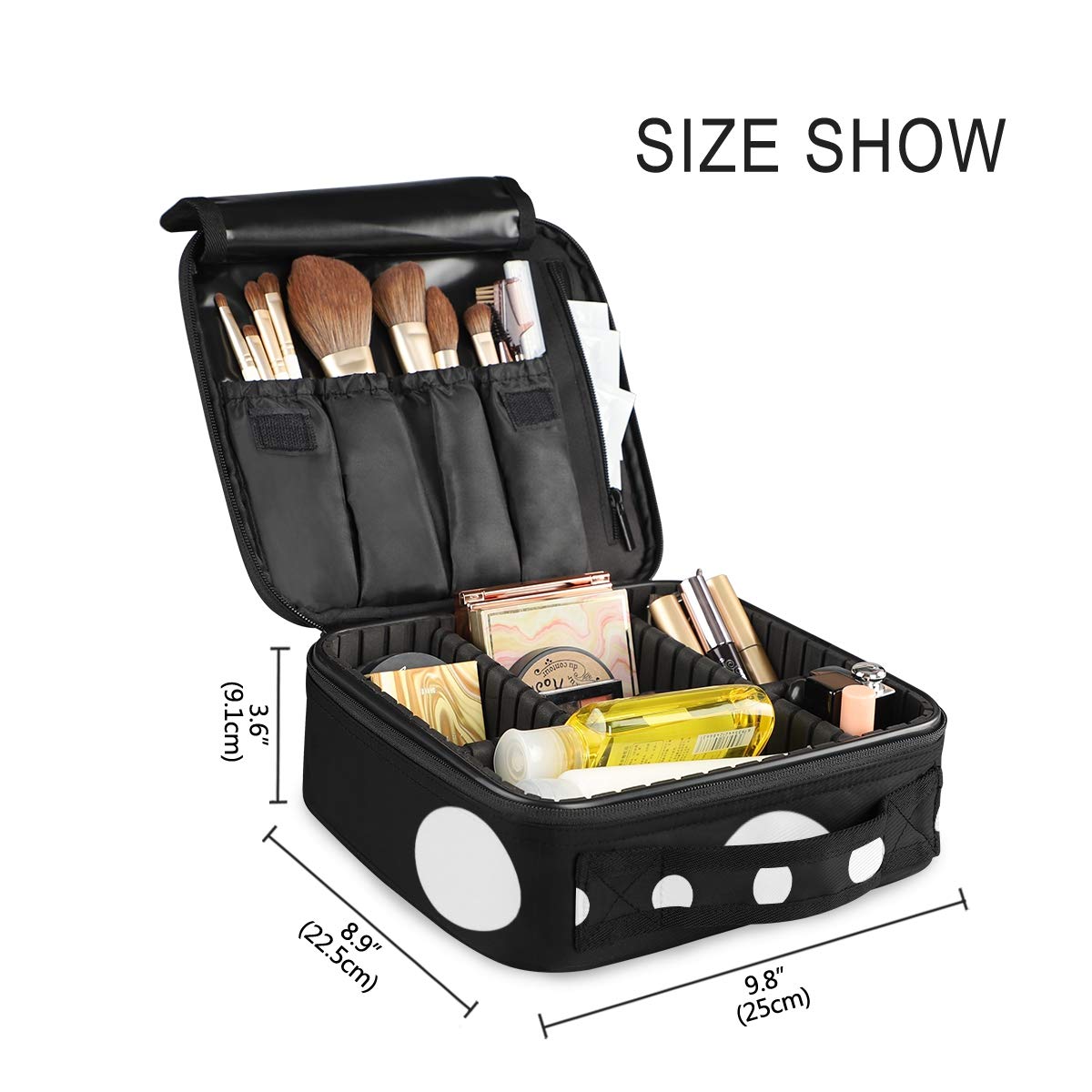 ALAZA Fashion Polka Dot Makeup Bag - Portable Cosmetic Organizer with Adjustable Dividers - Travel Train Case for Makeup Brushes & Beauty Essentials - Perfect for Travel, Home & Salon Use