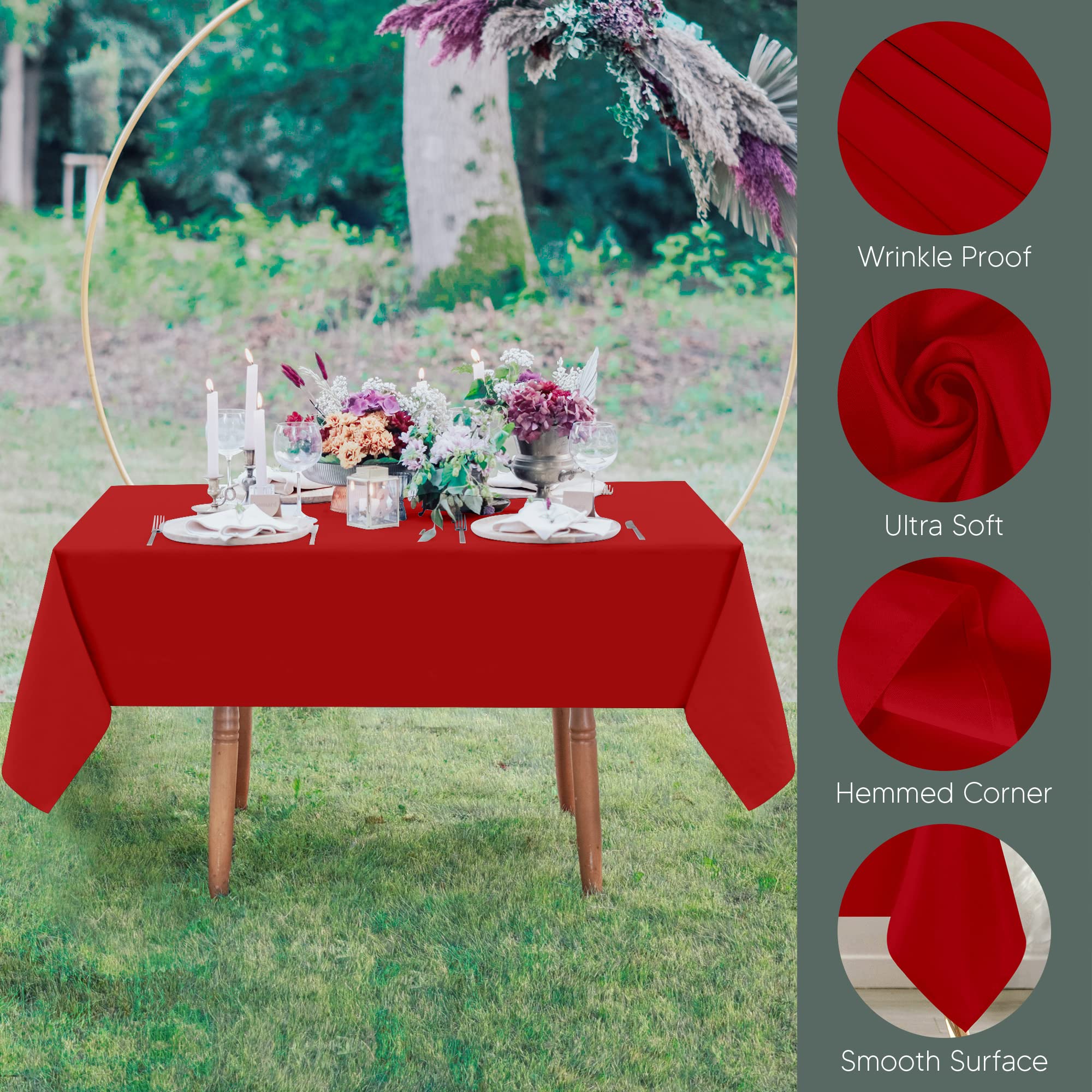 Utopia Kitchen 2 Pack 54x54 Inch Red Square Tablecloth - Stain & Wrinkle Resistant Washable Polyester Table Cover for Dining, Buffet, Picnic, Wedding & Outdoor Party Decor