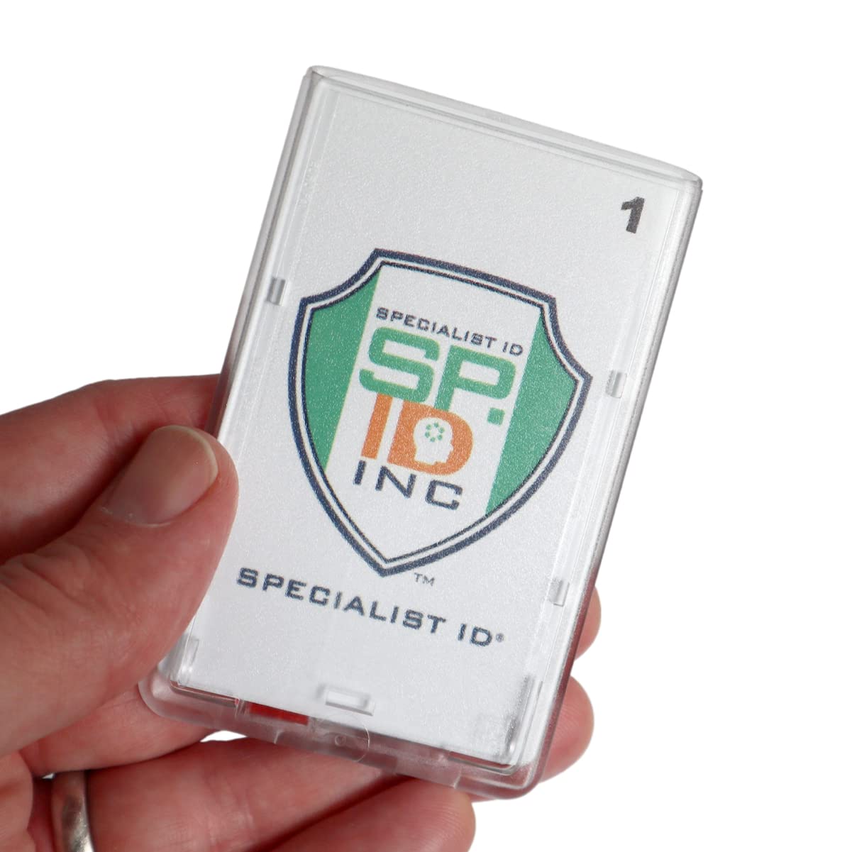 50 Pack Frosted Vertical Rigid Badge Holders - Clear Hard Plastic ID Card Dispensers with Red Extractor Slide & Thumb Tab - Perfect for Office, School, Events & Security Personnel (Bulk Discount)