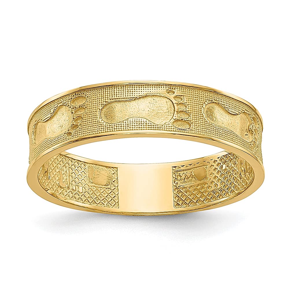 14K Yellow Gold Footprints in the Sand Band Ring - Size 6.00 - Religious Jewelry for Women - Inspirational Gift for Her - Perfect for Baptism, Confirmation & Spiritual Occasions