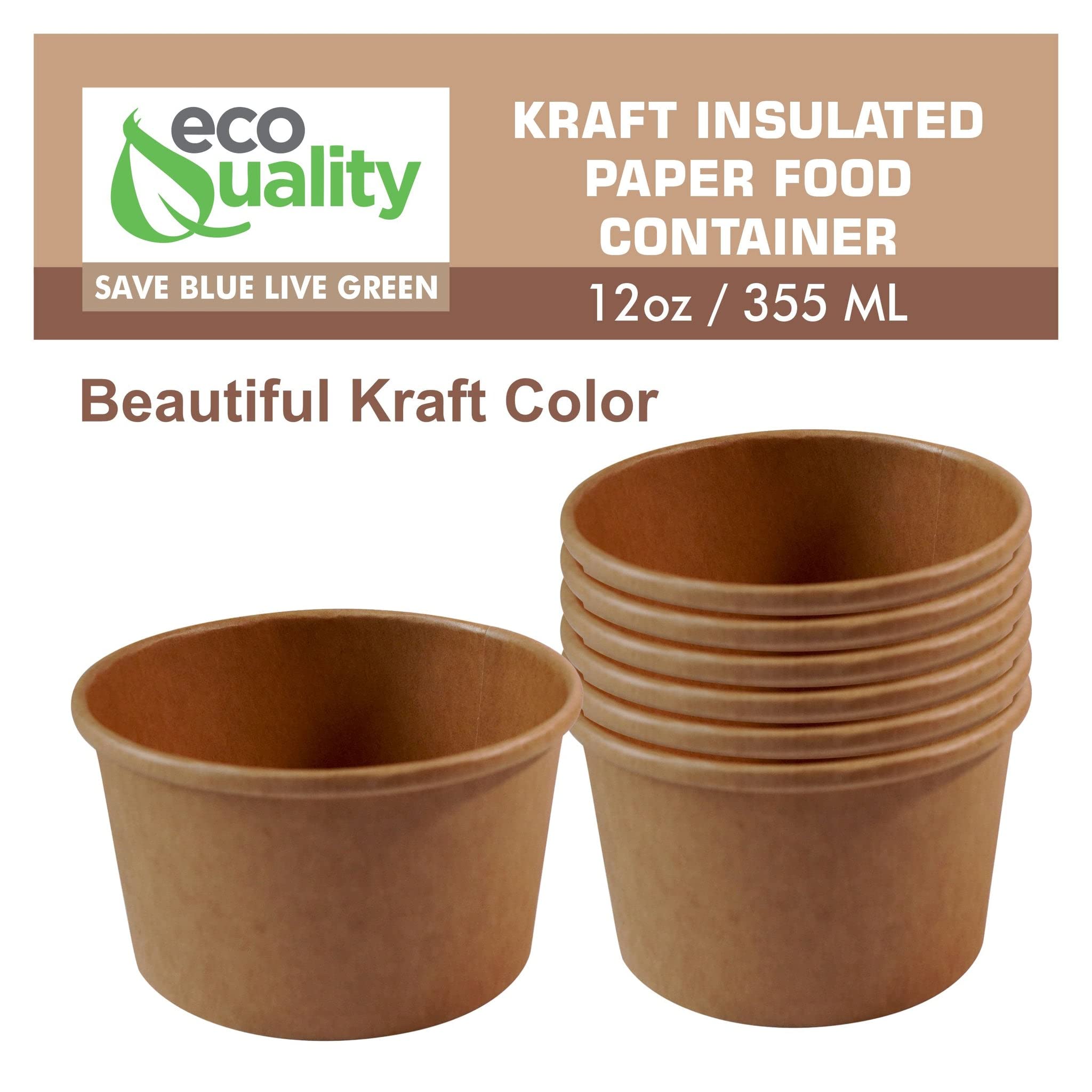 EcoQuality 12 oz Disposable Kraft Paper Soup Containers [500 Pack] - Microwave Safe, Recyclable Takeout Containers for Ice Cream, Frozen Yogurt, Restaurant Food Storage & Meal Prep - Perfect for Catering, Parties & To-Go Orders