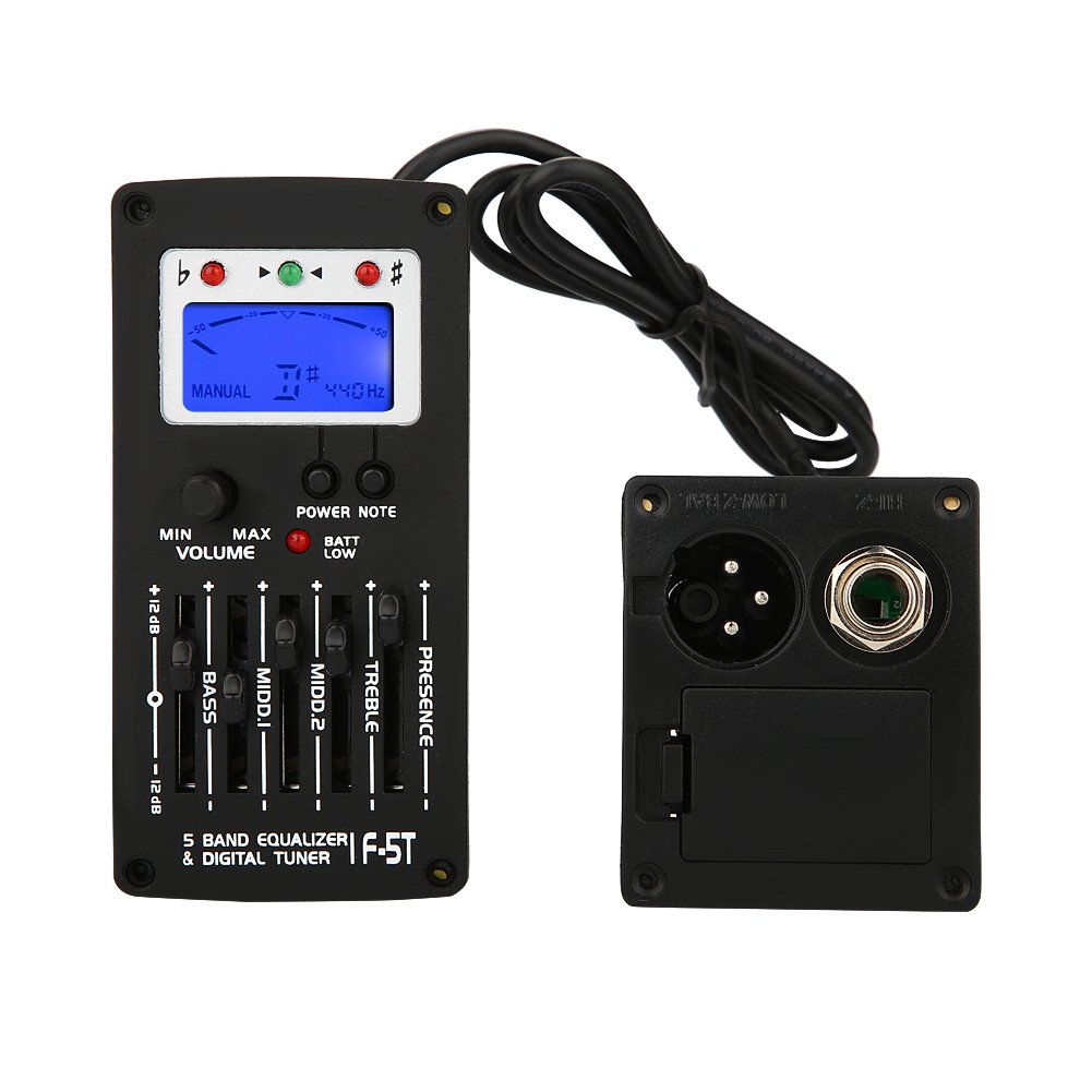F-5T 5-Band Equalizer Digital Tuner & Pickup for Electric/Acoustic/Classic Guitars - Perfect for Live Performances, Studio Recording & Home Practice