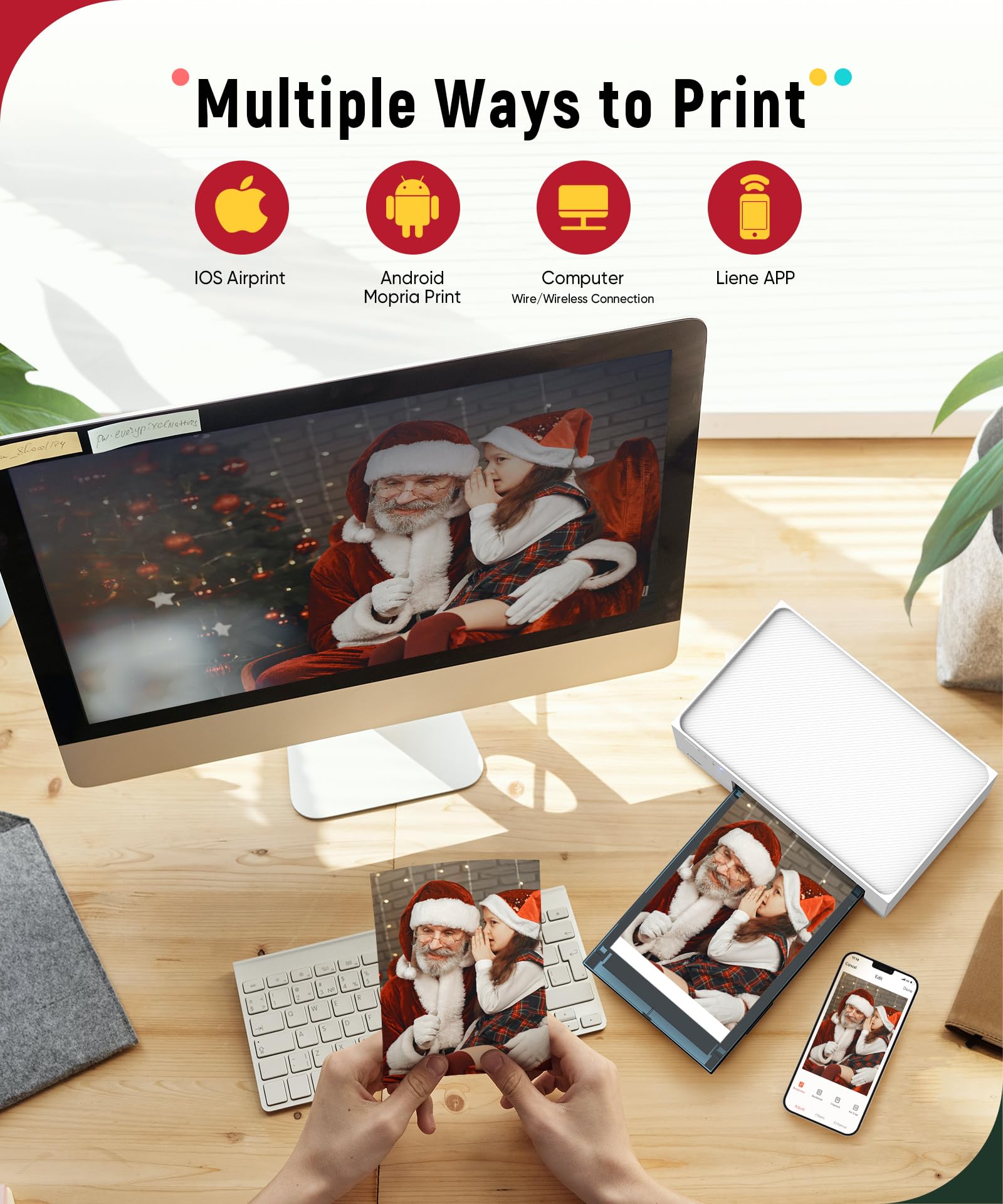 Liene 4x6'' Wi-Fi Photo Printer Bundle with 60 Sheets & 2 Ink Cartridges - Portable Dye-Sublimation Printer for iPhone, Android, Smartphone & Computer - Perfect for Home Use, Travel Photos & Instant Printing Memories