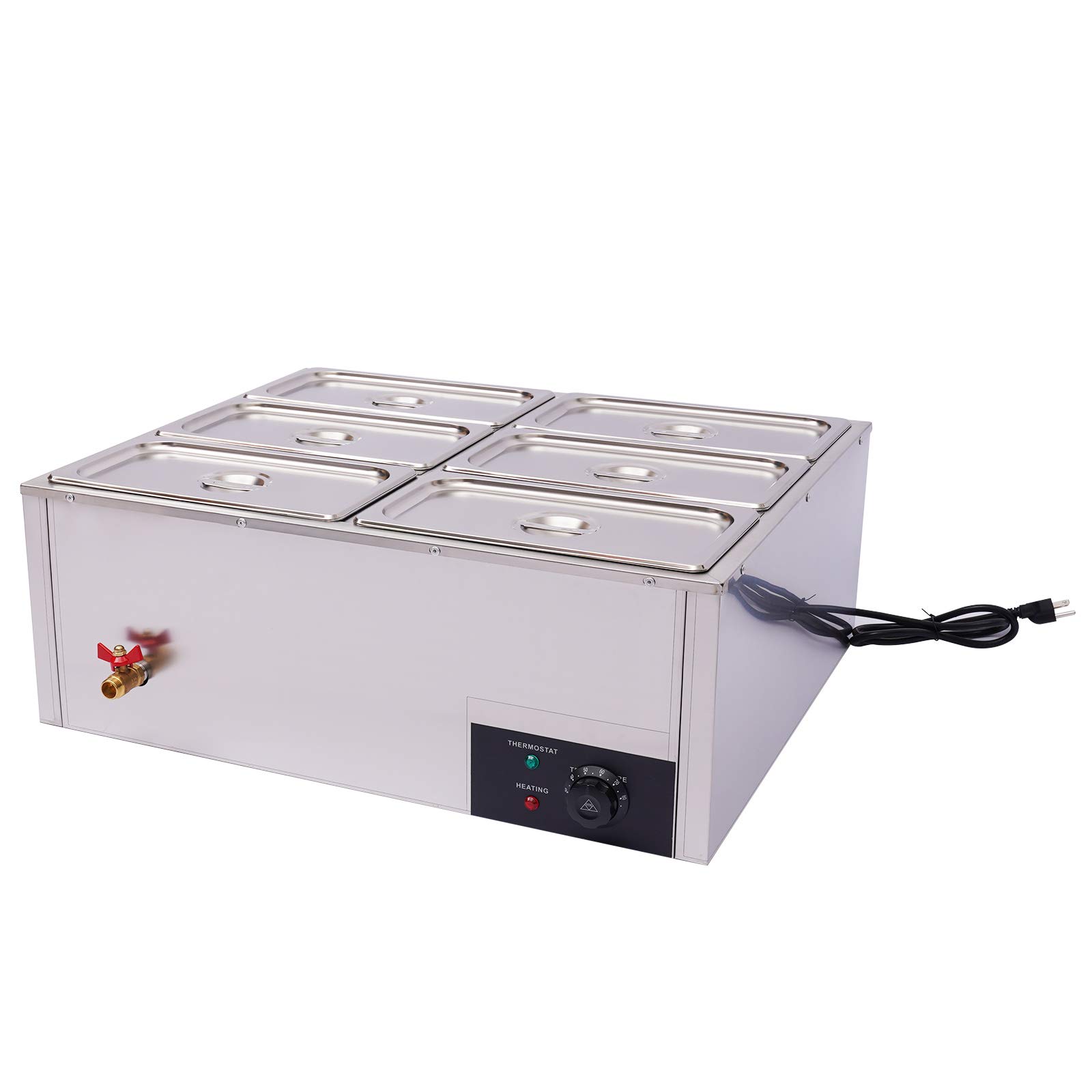 6-Pan Commercial Food Warmer Steamer - 1.84Gal Stainless Steel Electric Countertop Bain Marie Buffet Steam Table with Covers for Restaurants, Catering & Buffet Service - Perfect for Keeping Food Warm at Events, Hotels and Cafeterias