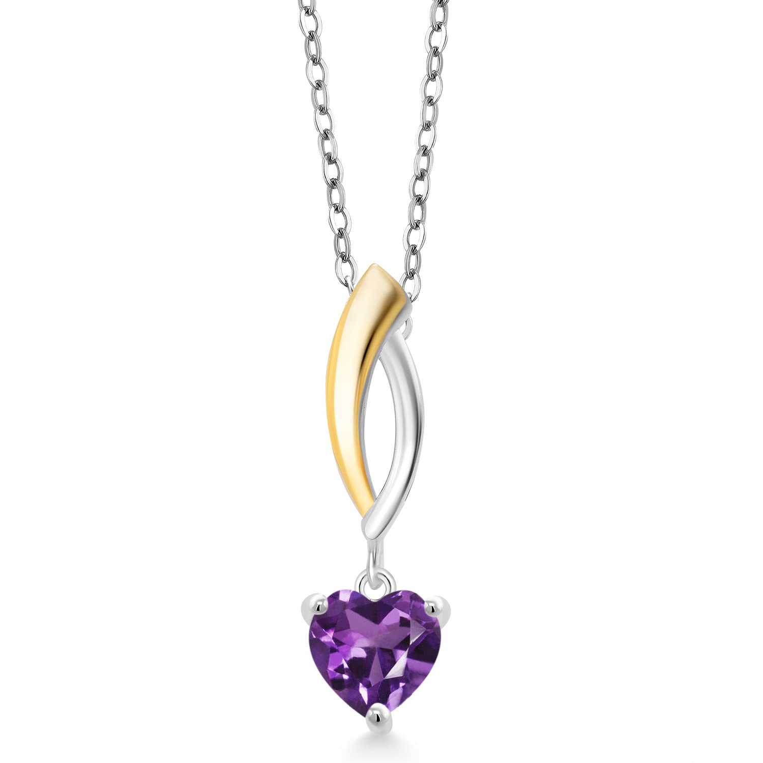 6.5mm Heart Shaped Gemstone Birthstone & Lab Grown Diamond Pendant Necklace for Women - 925 Sterling Silver & 10K Yellow Gold with 18